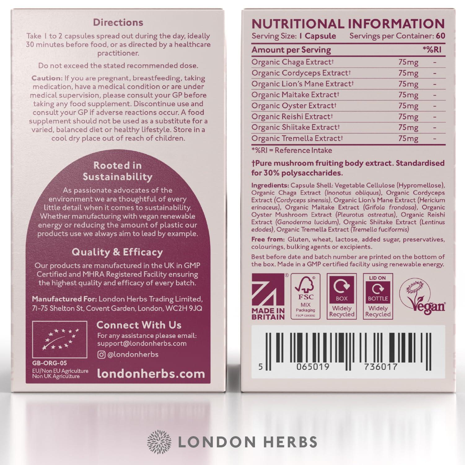 London Herbs 8 Mushroom Complex Organic Extracts 60ct