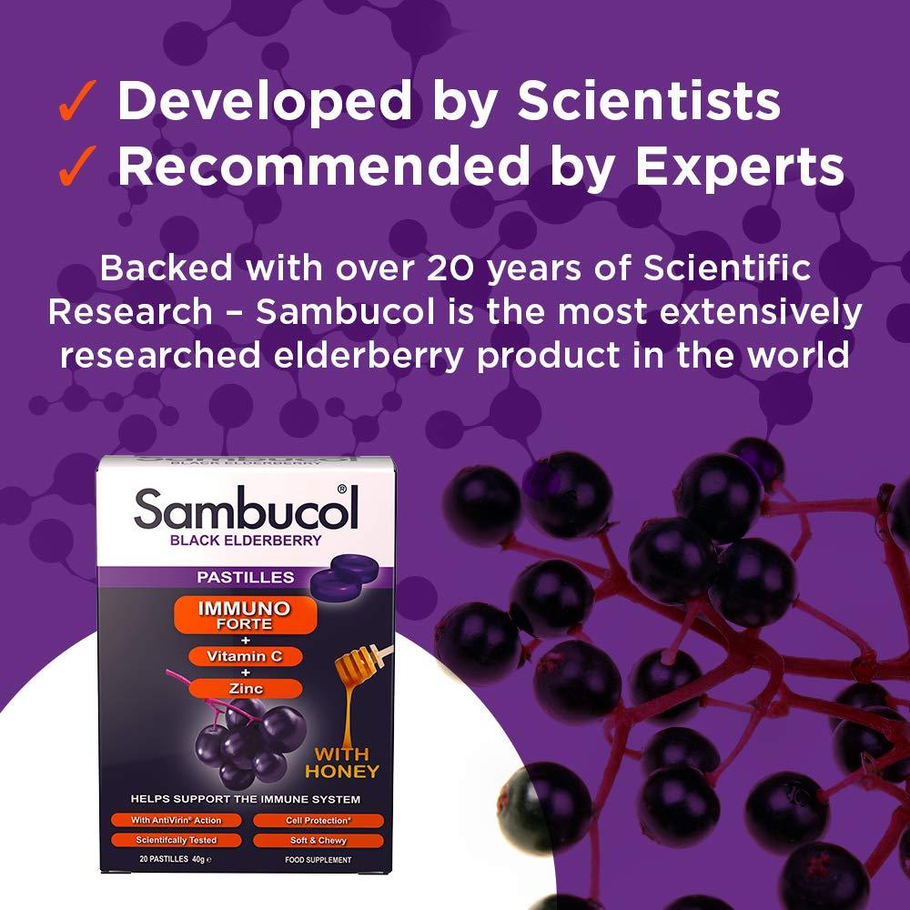 Sambucol Sambucol Natural Black Elderberry Immuno Forte Chewable Pastilles | Vitamin C | Zinc | Immune Support Supplement | 20 pastilles