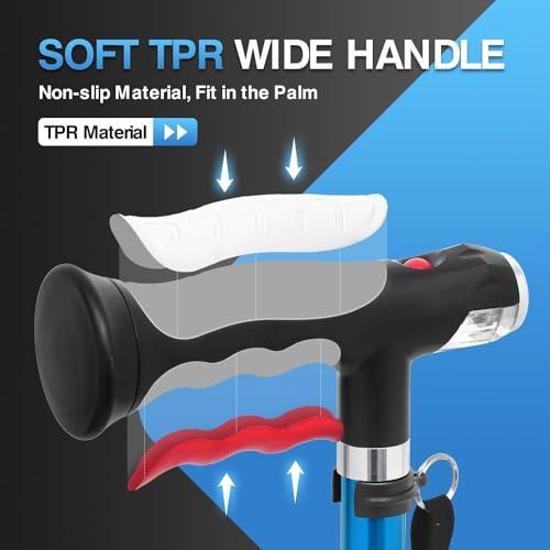 BeneCane BeneCane Walking Cane for Women Folding Cane for Men with Two Led Lights Quad Cane with Stable Base Lightweight and Adjustable Walking Stick (Blue)