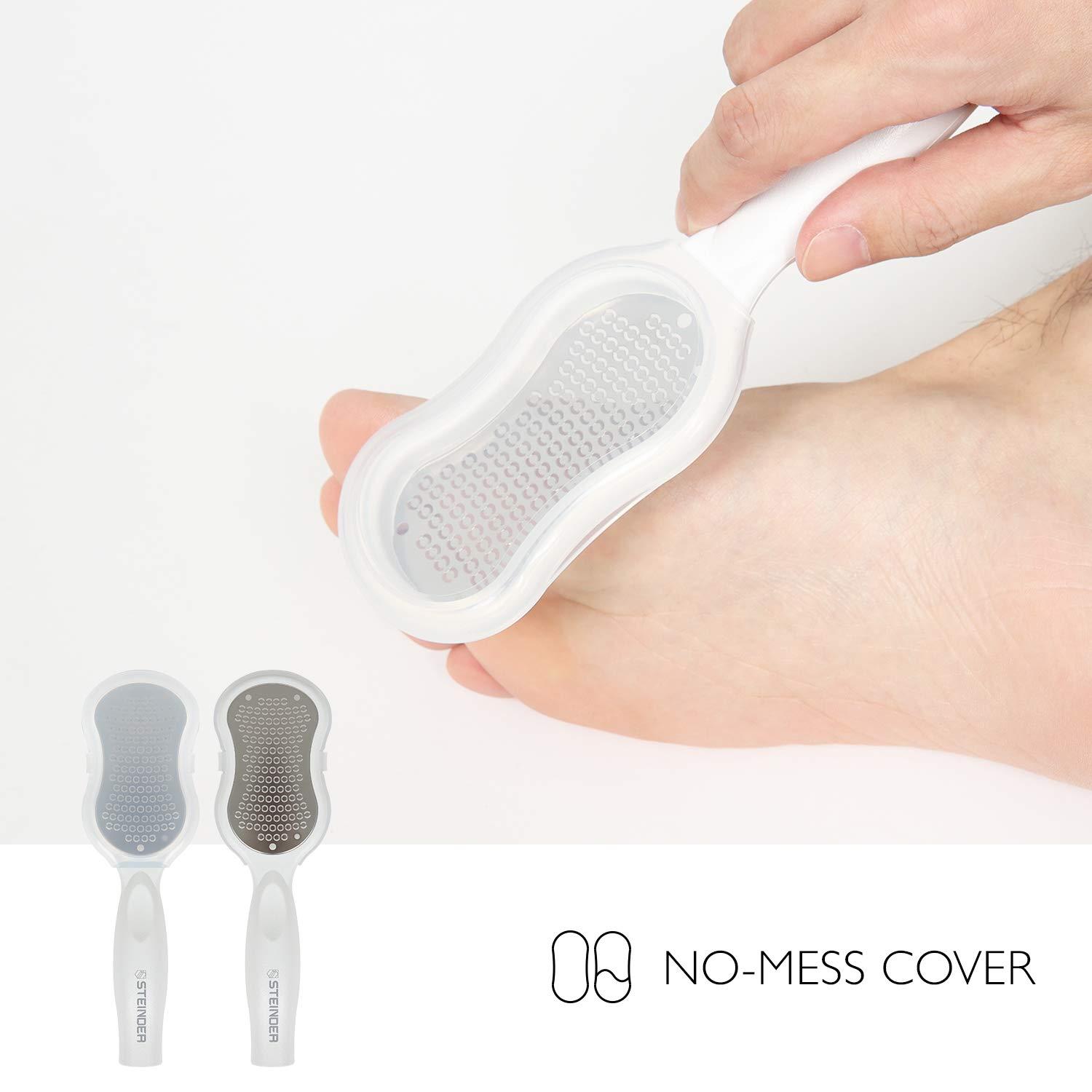 STEINDER Steinder Foot File for Hard Skin Remover, Foot Scrubber Scraper, Feet Pedicure Kit, Foot Grater, Heel File, Foot Care Kit - White