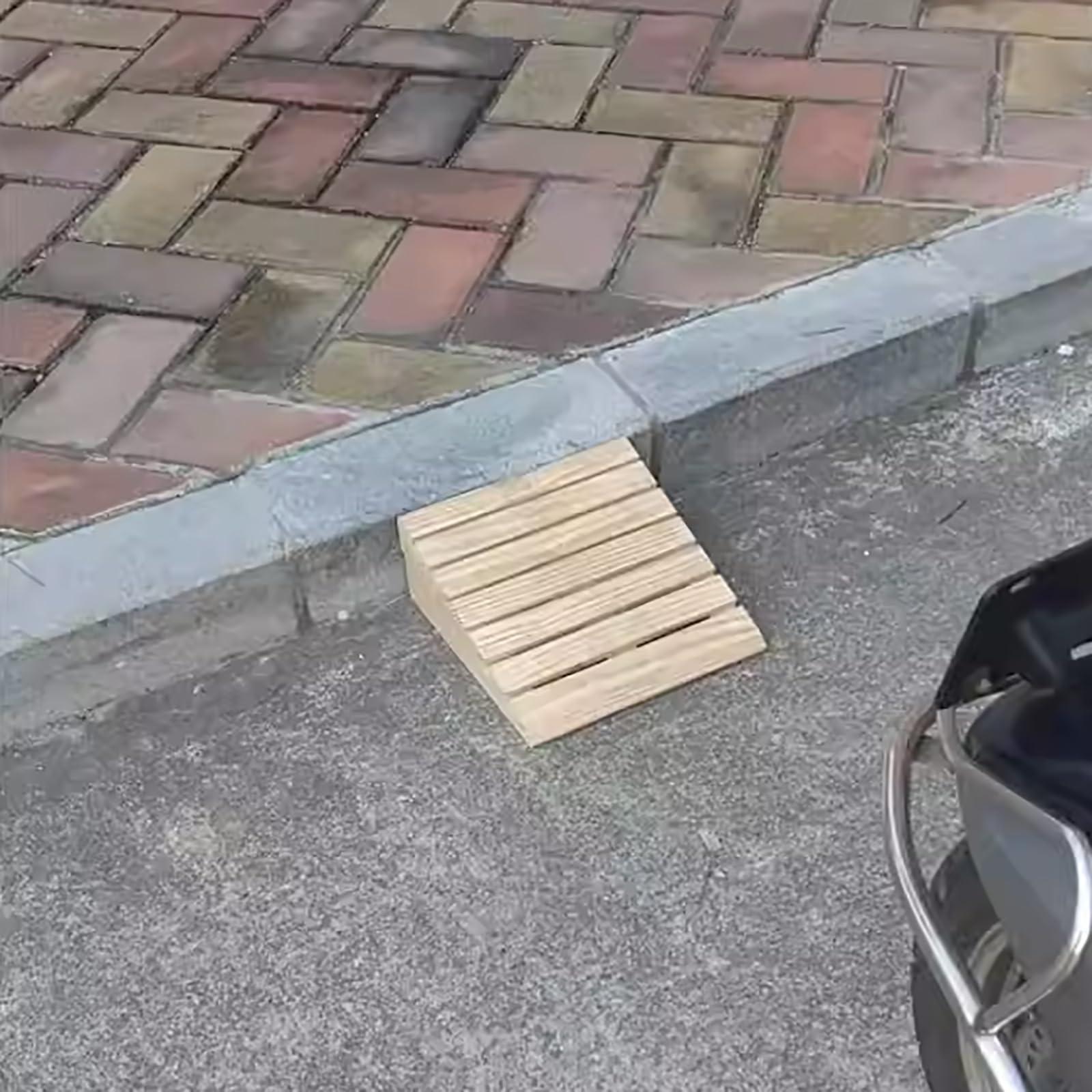 FreshCart Basics Solid Wood Curb Ramps - 7-15 cm Rise Portable Non-Slip Threshold Ramps For Garage, Patio Door Shed, Loading Dock - Driveway Wheelchair Sidewalk Accessory