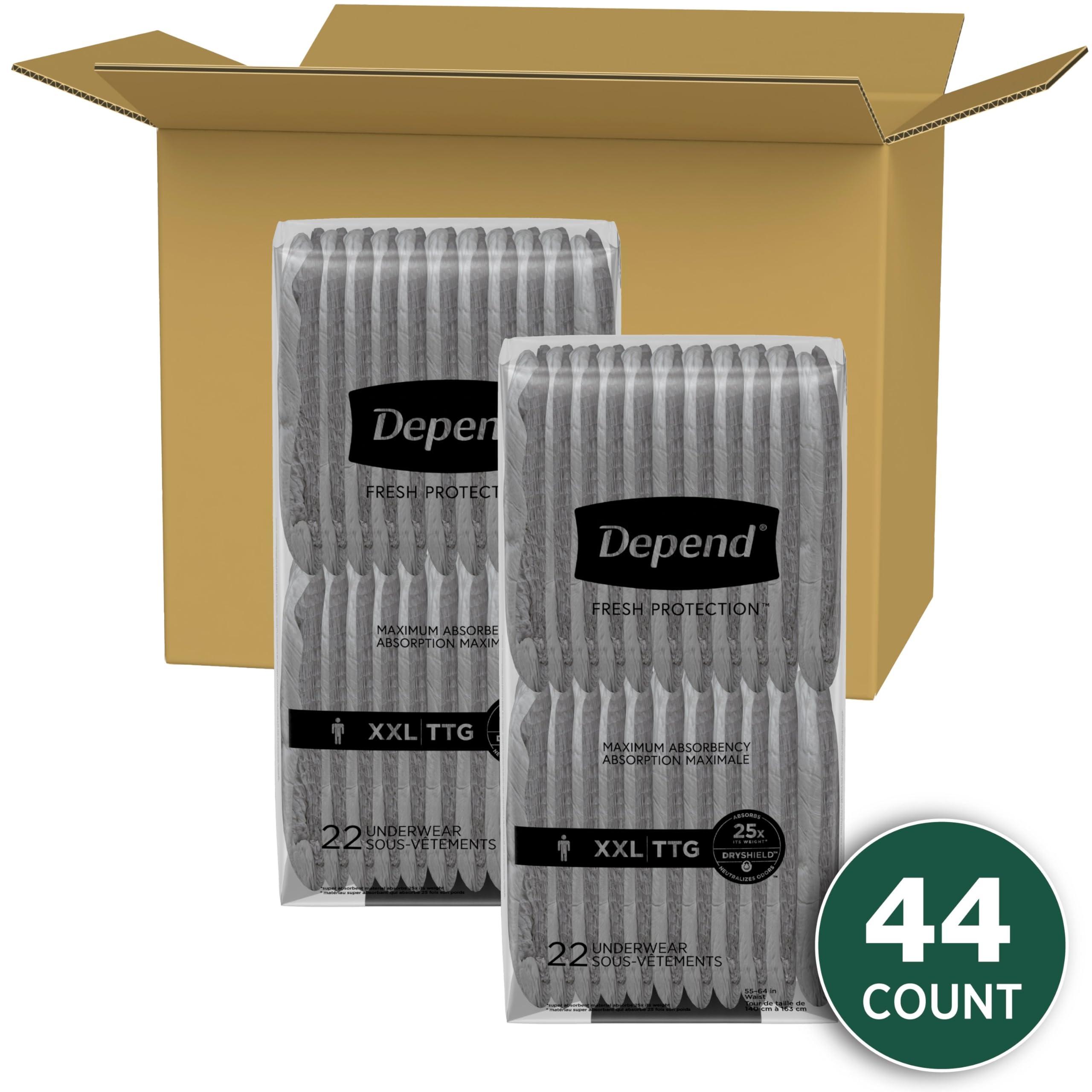 Depend Depend FIT-Flex Incontinence Underwear for Men, Maximum Absorbency, Disposable, XXL, Grey, 44 Count (2 Packs of 22) (Packaging May Vary)