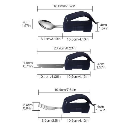 Generic Adaptive Utensils, 3X Elderly Adaptive Eating Utensils for Hand Tremors, Stainless Steel Spoon Fork Set, Adaptive Eating Flatware for Muscle Weakness, Disability