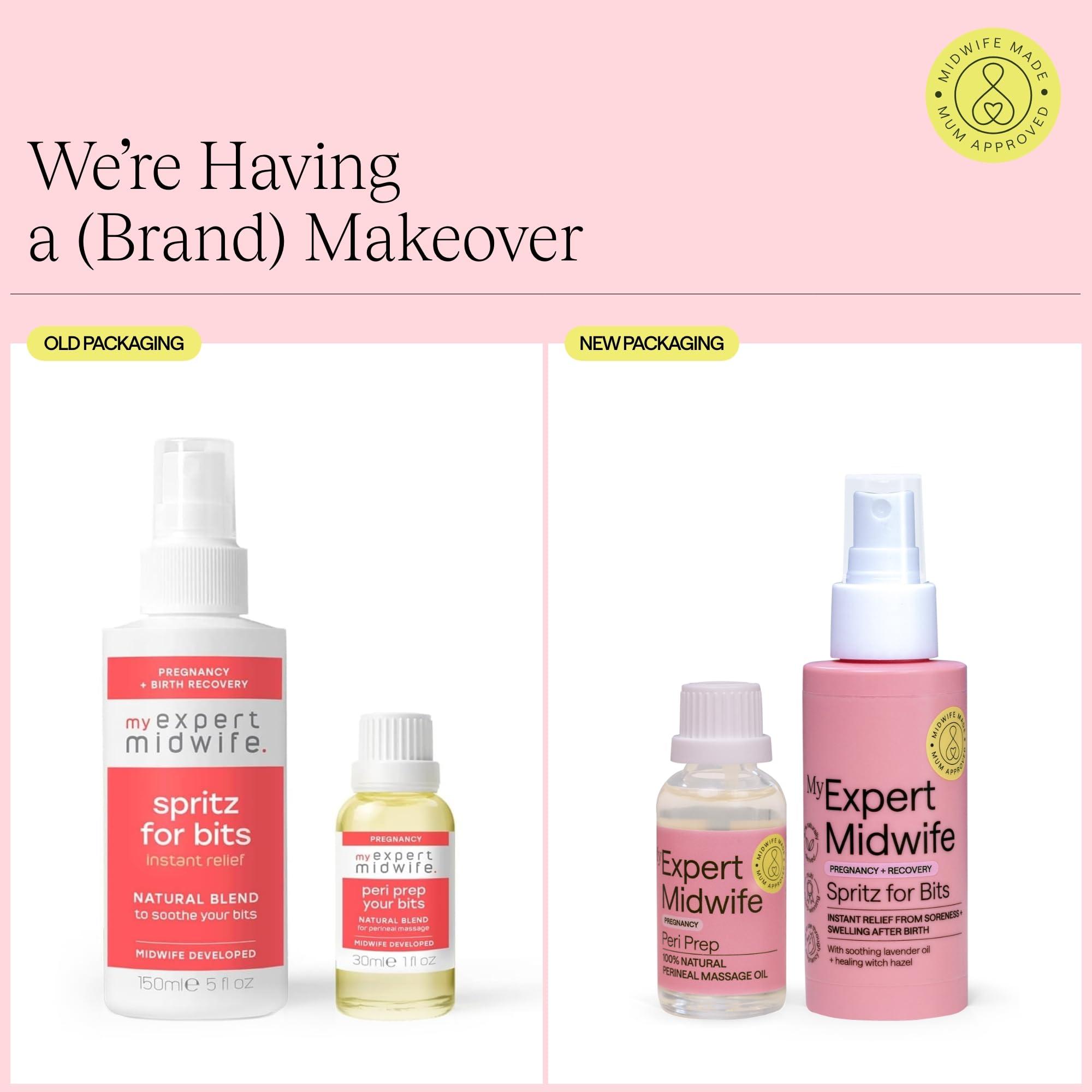 My Expert Midwife My Expert Midwife Just For Bits - Birth Prep & Recovery Duo with Spritz for Bits Postnatal Relief Perineal Spray and Peri Prep Your Bits Perineal Massage Oil (Pack of 2)