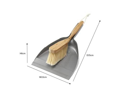 Addis Addis Dustpan & Bamboo Hand Brush Set, Grey & Natural, Bamboo, Grey/Wood, 35 x 22 x 6 cm 517677