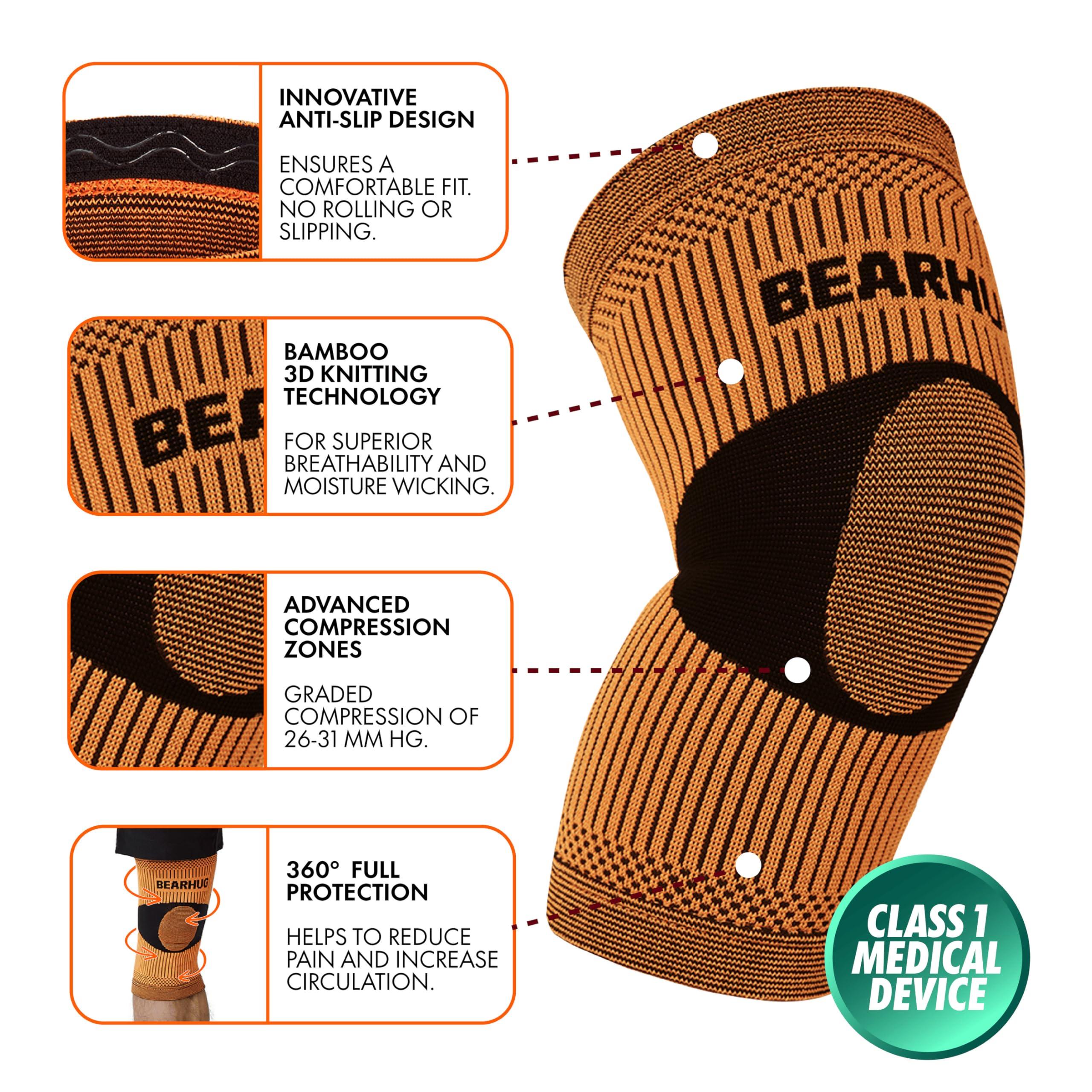 Bearhug Bearhug Bamboo Knee Support For Women and Men - Compression Sleeve Knee Brace for Running Walking Weight Lifting and Sports with Anti Slip Silicone - Aids Arthritis Pain Relief and Rehabilitation, XXL