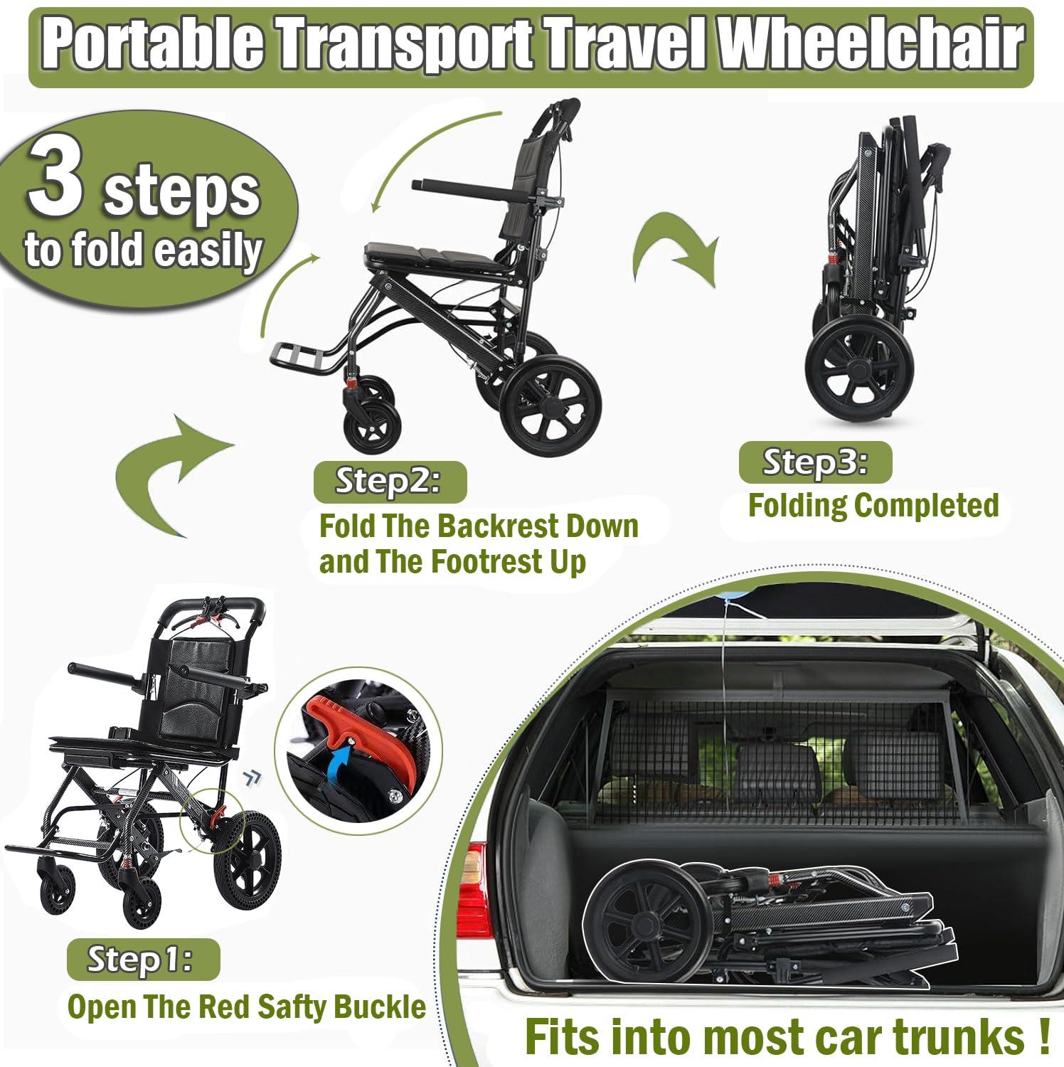 YFJBDKS YFJBDKS Ultra-Lightweight Adult Transport Wheelchair, Foldable Travel Wheelchair, with Spring Shock Absorption and Pull Rod Design for Easy Carrying, Weighing 18 Pounds,Yellow,Silver Frame
