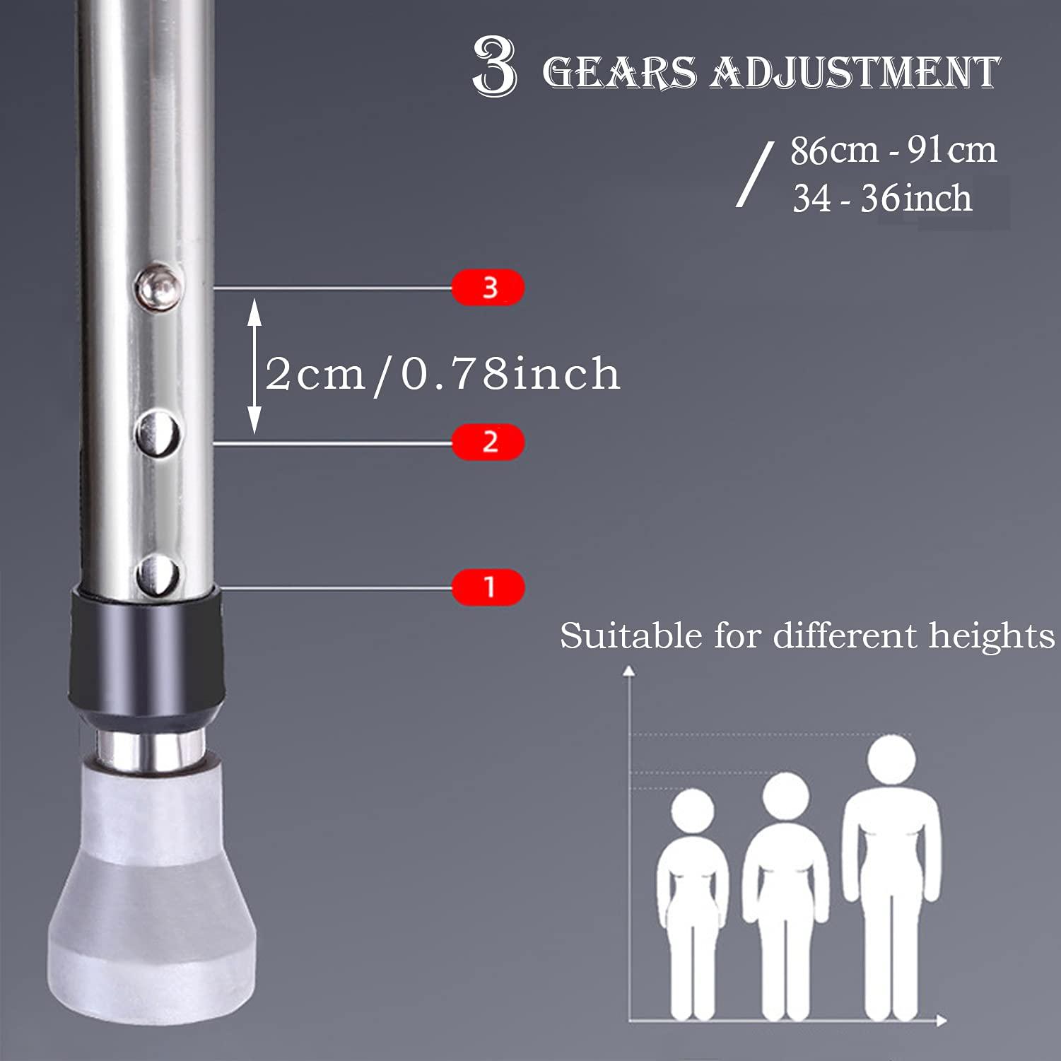 BAHOJAS Folding Canes Cane with Seat 400 Lbs Capacity Height Adjustable Heavy Duty Thick Stainless Steel Walking Stick Unisex for Elderly