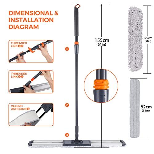 Sunki 36\" Large Wrestling mat mop Commercial Dust Mops for Floor Cleaning Push mop with Adjustable Handle for Company Hotel Household Cleaning Supplies