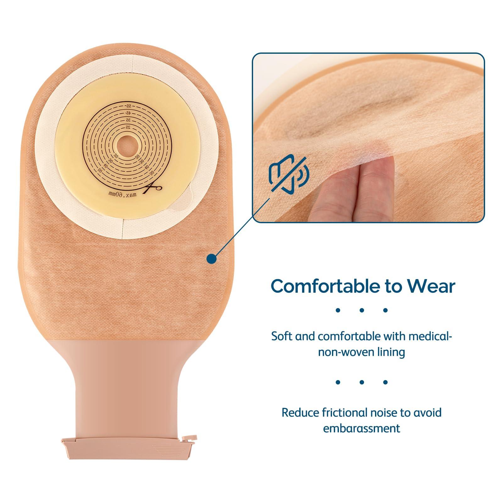 Heagimed Heagimed 20pcs Colostomy Bags , 60mm Anti-leak Drainable Stoma Bags with 8 Clamps, One-piece Ostomy Supplies for Ileostomy Stoma Care, Cut-to-Fit (15-60mm)