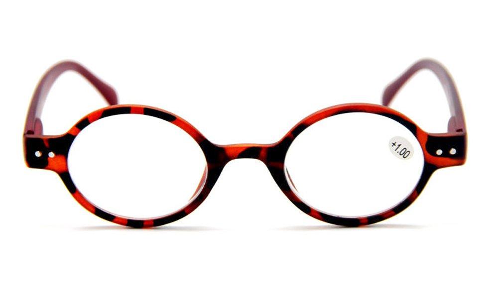 Agstum Agstum Designer Small Round Oval Vintage Reading Glasses with Spring Hinge (Leopard Frame/Red Temples, 1, x)
