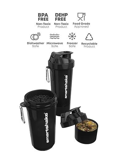 Smartshake Smartshake Slim 4-Pack Protein Shaker Bottle 400 ml | 13.5 oz Storage Included - Leakproof Screw-on Lid - BPA Free Unisex - (Black, White, Stormy Gray, Cotton pink)