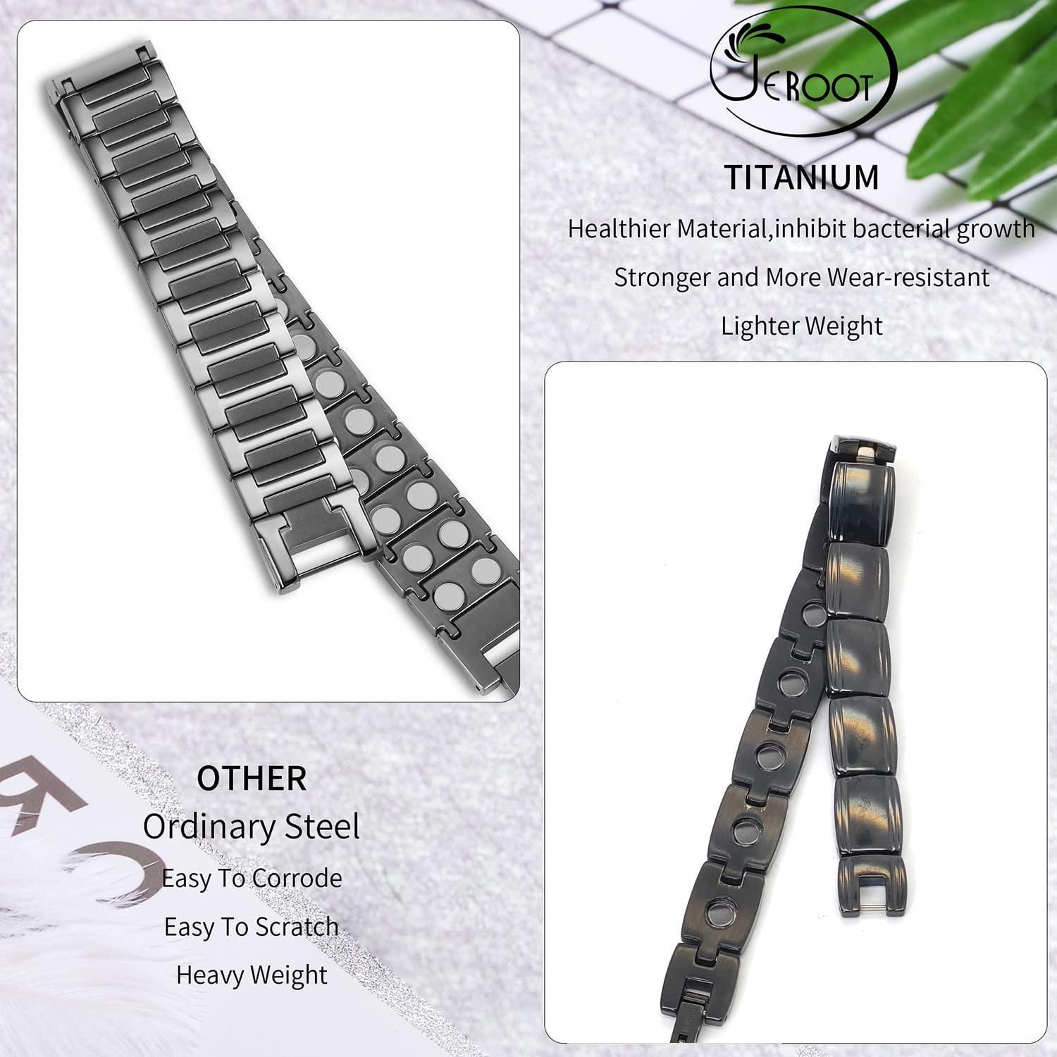 JEROOT JEROOT 4000 Gauss Titanium Magnetic Bracelet, Pure Titanium Power Men's Magnetic Bracelets Clasp Bracelet Magnet Men's Magnetic Bracelet (grey)