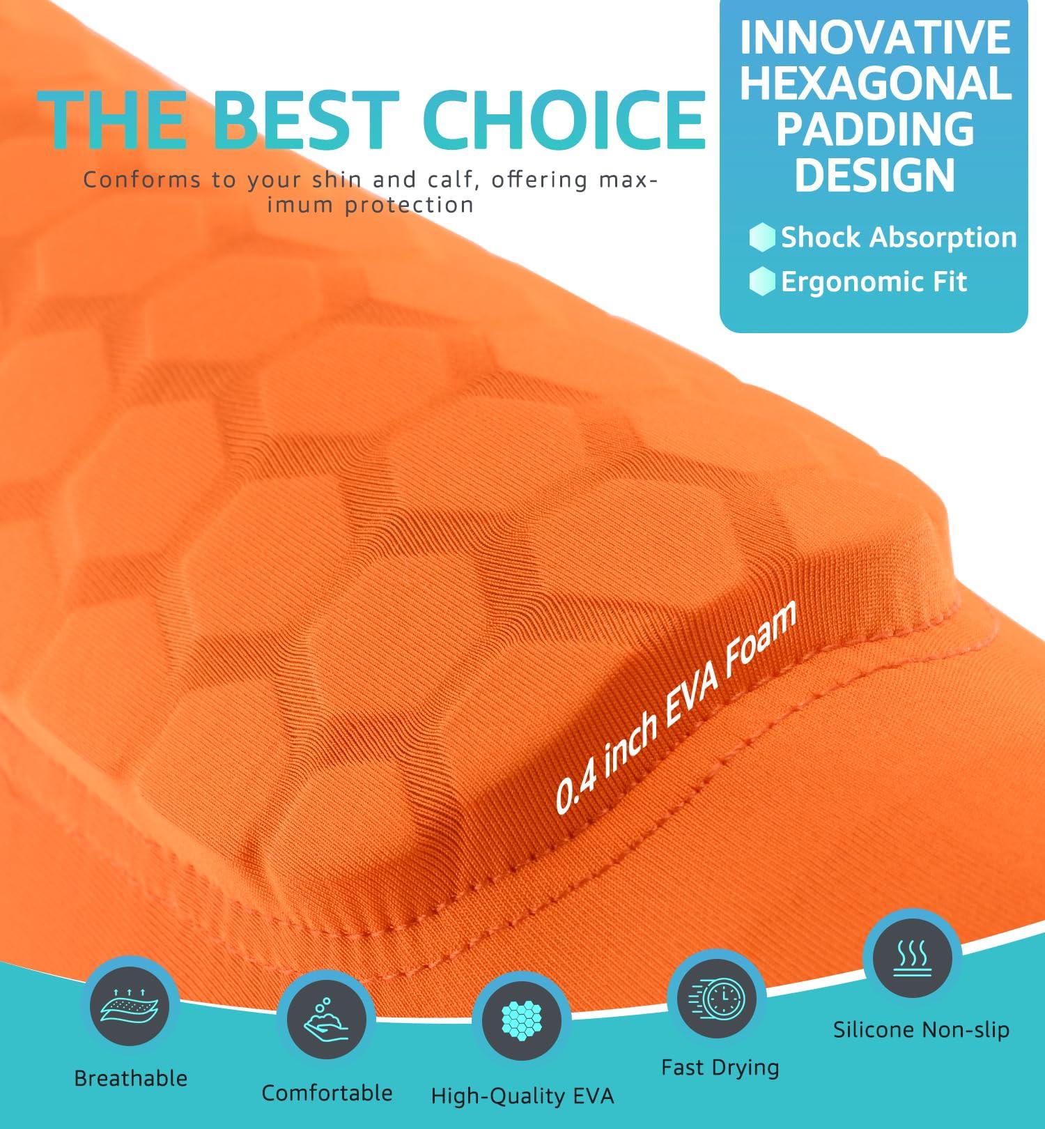 HiRui HiRui Soccer Shin Guards Shin Pads for Kids Youth Adult, Calf Compression Sleeve with Honeycomb Pads, Support for Shin Splint Baseball Boxing Kickboxing MTB, Lightweight(1PAIR)(Orange, L)