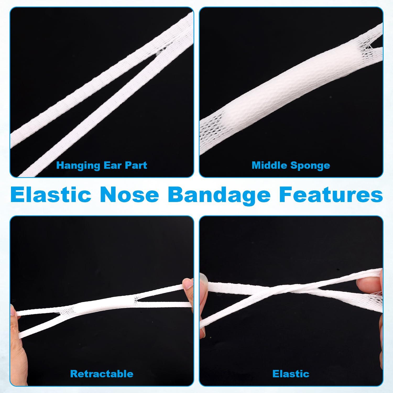 NQEUEPN 8pcs Elastic Nose Bandage, High Absorption External Nasal Sling Bandaid Dressing Holder Post Surgery with Loops Nose Bleed Stopper Breathable Bandage Strip After Nose Job (White)