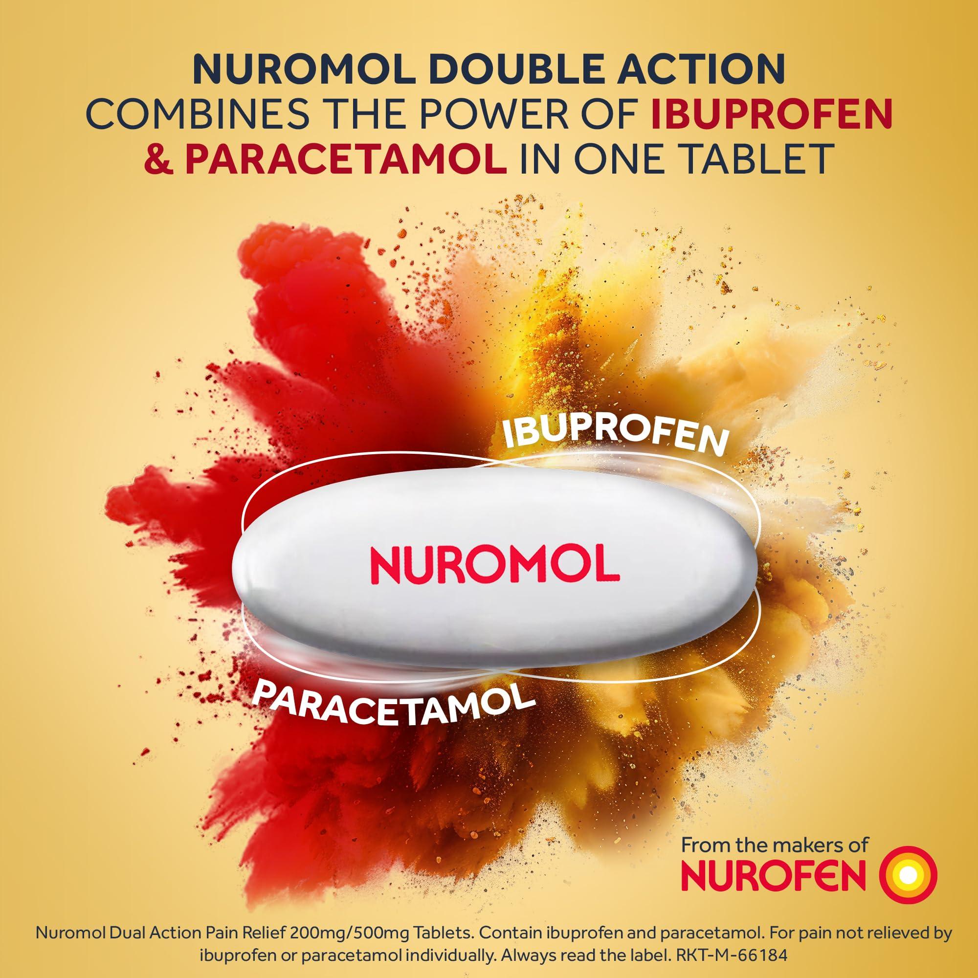 Nurofen Nuromol Dual Action Ibuprofen Paracetamol Tablets, 16 Count - Strong Painkillers for Joint, Period, Back Pain & Fever Relief