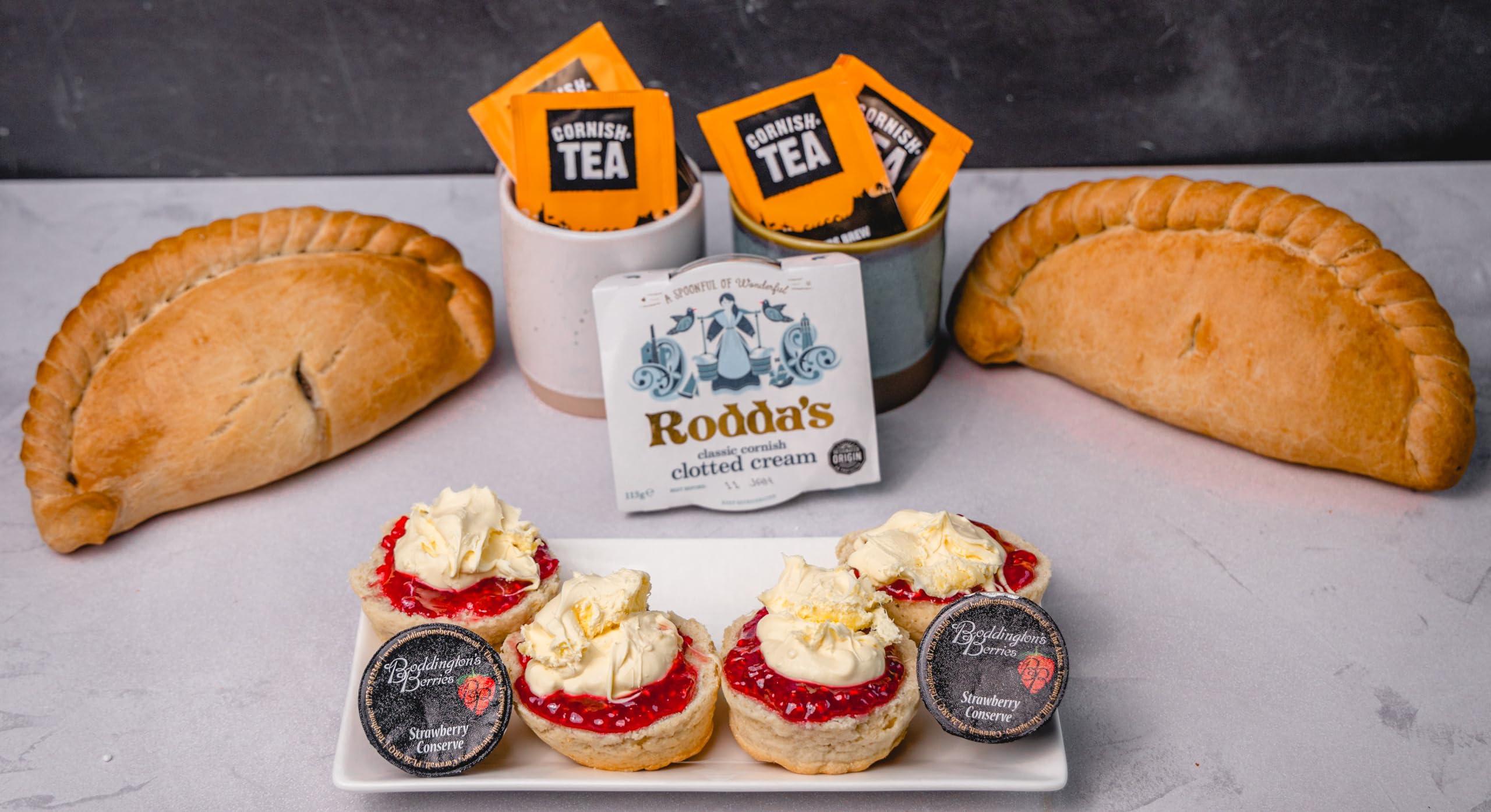 Marielle The Cornish Hamper Pasty Cream Tea Hamper 2 Person - Gift - Fresh Scones, Tea, Jam, Roddas Clotted Cream & Fresh Cornish Pasies Elegant Packaging - Birthday, Anniversary & Special Occasions
