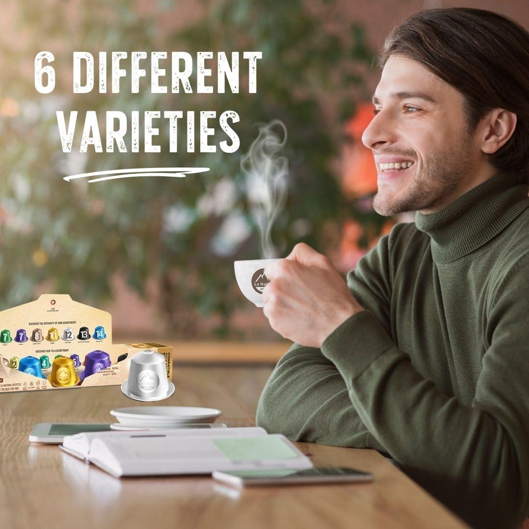 La Natura LIFESTYLE LUXURY VARIETY PACK | 120 coffee capsules in 6 different varieties | 100% Recyclable | Nespresso* compatible coffee capsules from La Natura Lifestyle | Made in Switzerland