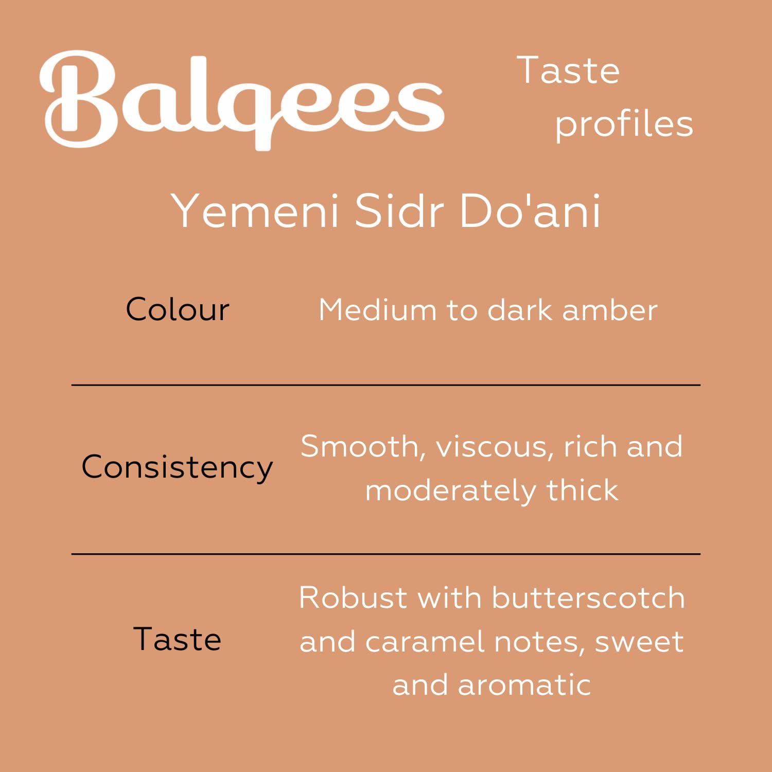 Balqees Balqees Raw Yemeni Sidr Doani Honey (250g) - Pure, Unpasteurised, Unfiltered - 100% Raw Honey