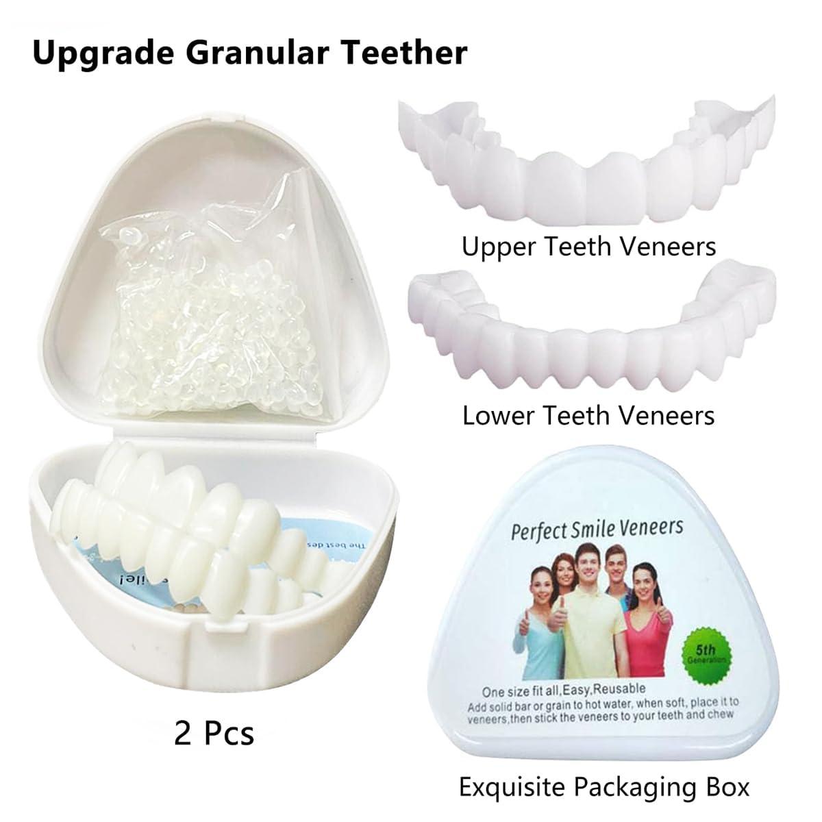 Wttfc 2 Pairs False Teeth Clip in Teeth Instant Perfect Smile Teeth Veneers Comfort Fit Flex Cosmetic Teeth Braces Cover Bad Teeth Top And Bottom for Men And Women Adult