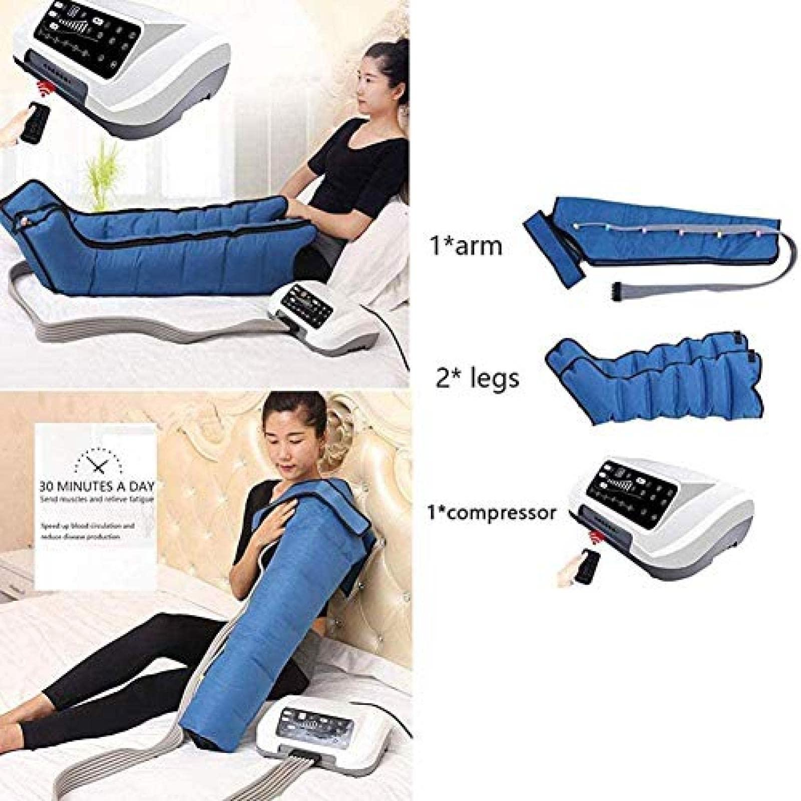 FreshCart Basics Air Compression Leg Massager Machine - Improve Circulation, Reduce Pain, Relax Legs, Arms, Waist, Ankles, Feet - Pressotherapy Boots with Adjustable Pressure Settings