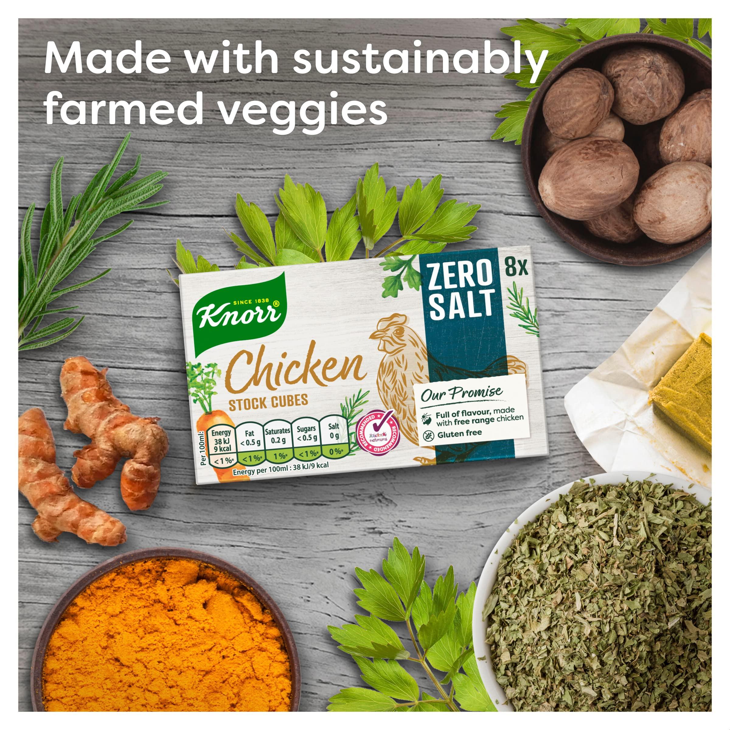 Knorr Knorr Zero Salt Chicken Stock Cubes pack of 32 lactose- and gluten-free for delicious, zero-salt chicken dishes 9 g