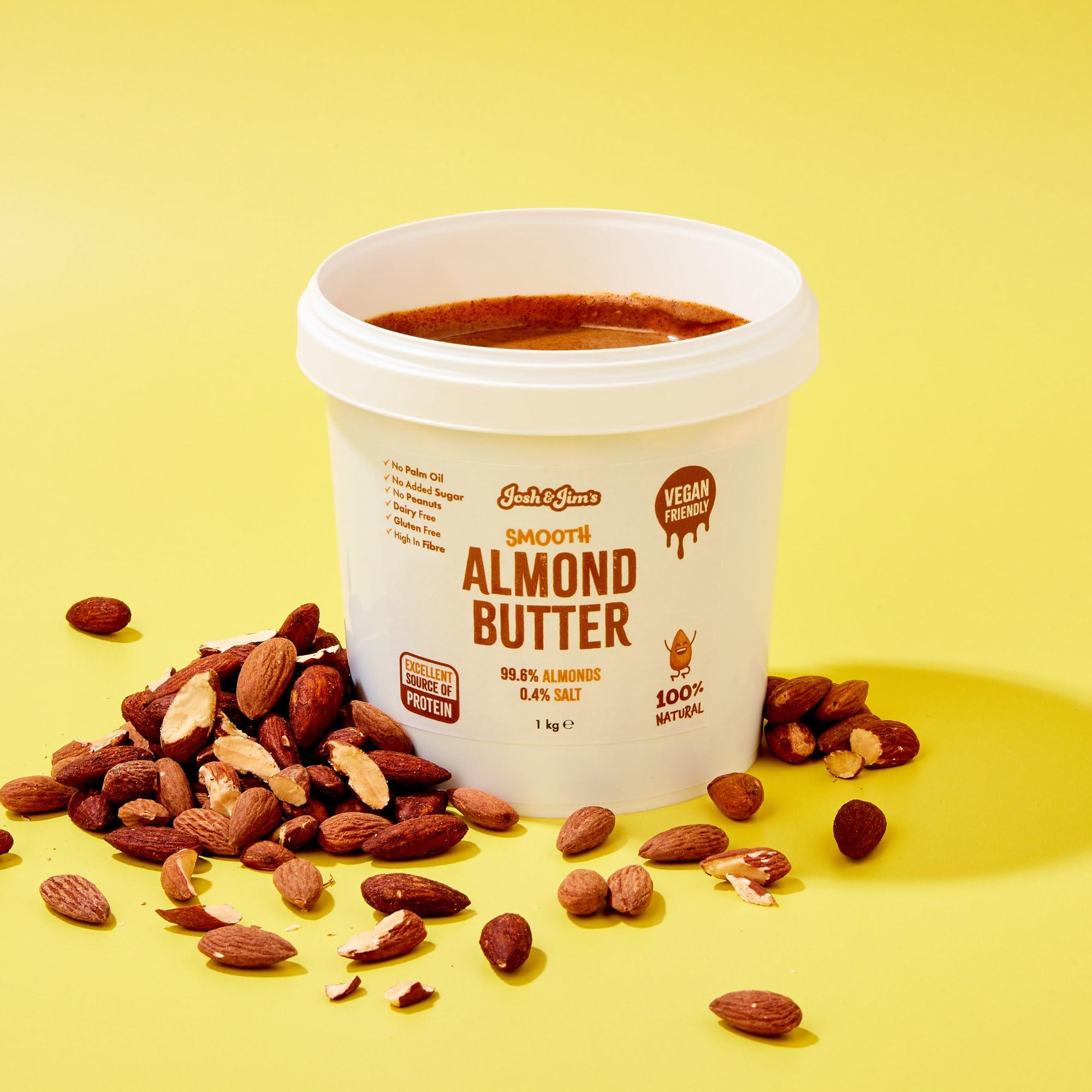 Josh & Jim's Josh & Jim's - Smooth Almond Butter Spread (1kg), Made in The UK, 100% Natural, Roasted Nuts, No Palm Oil, No Added Sugar, No Peanuts, Source of Protein, High in Fibre, Gluten & Dairy Free, Vegan