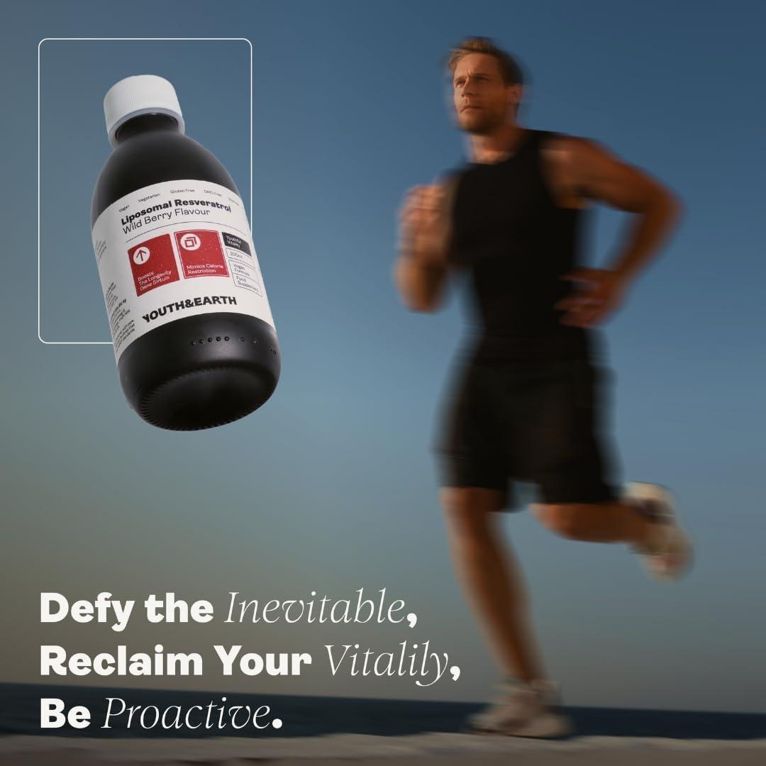 Youth & Earth Youth & Earth Liposomal Resveratrol 200mg - Liquid Resveratrol Supplements for Sirtuin Activation, Anti-Aging & Cellular Health with NAD+ Boosters, NMN or NR - Wild Berry Flavor (250ml)