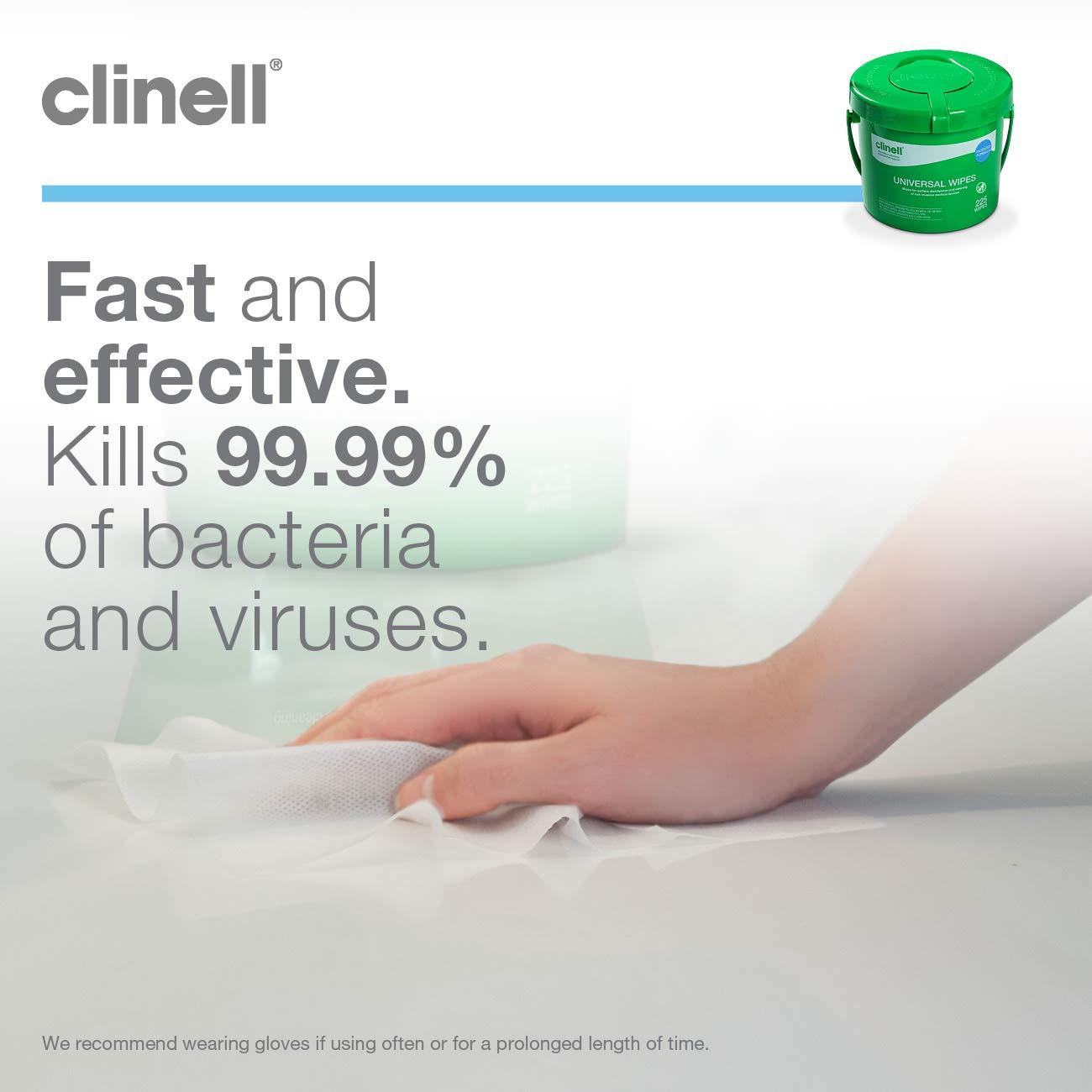 Clinell Clinell Universal Cleaning and Disinfectant Wipes for Surfaces - Pack of 4 Buckets - 225 Wipes per Pack (900 Wipes) - Multi Purpose Wipes, Kills 99.99% of Germs, Quick Action