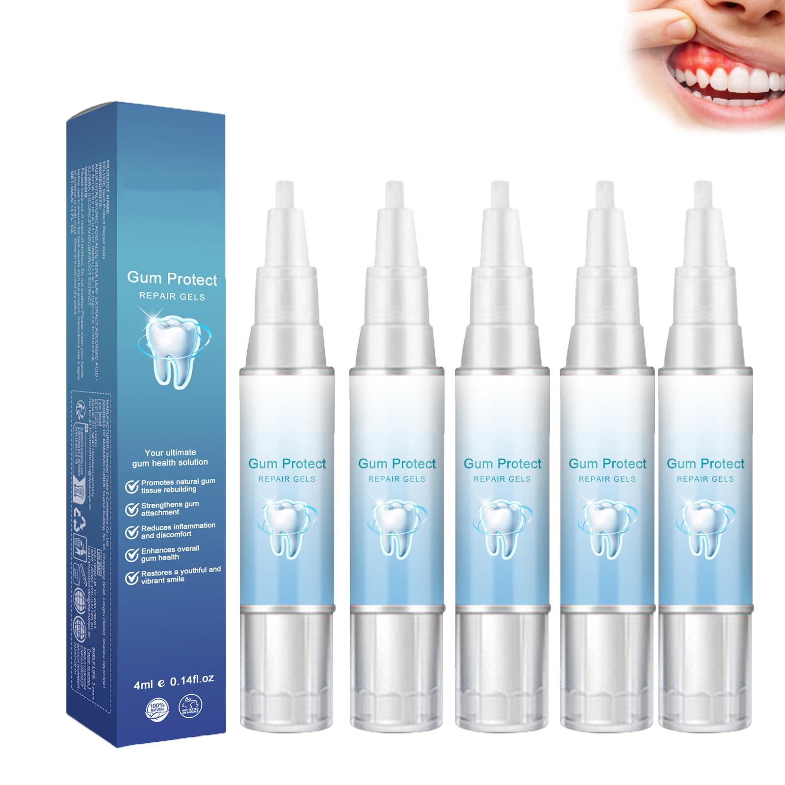 EasPowest Mullend Gum Repair Gel,Mullein Teeth Repair Gel,Qylen Gum Repair Gel, Teeth Whitening Essence Pen, Gum Shield Therapy Gel (5PCS)