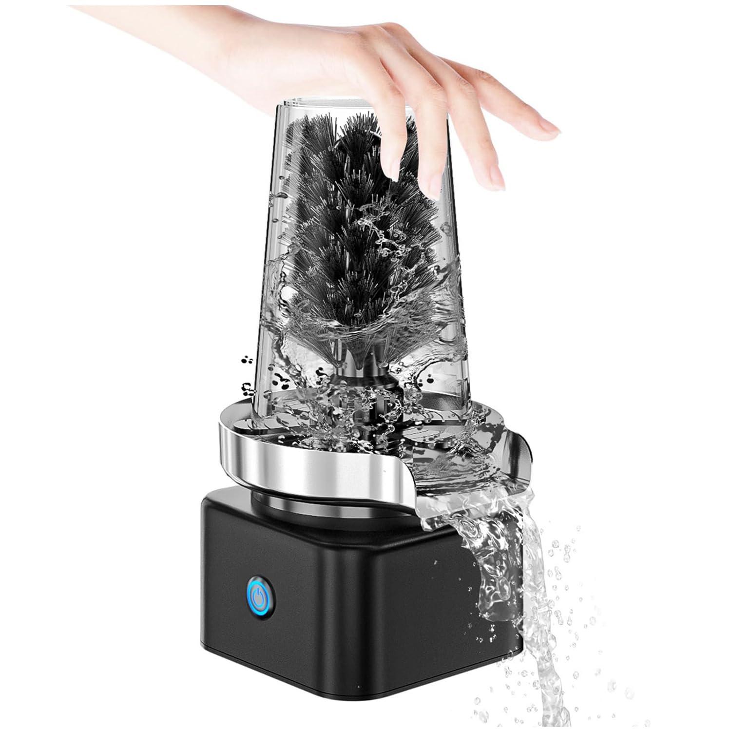 MaxtiL MaxtiL Automatic Cup Washer with Brush, Glass Rinser for Kitchen Sink, Bottle Washer, Faucet Glass Rinsing, 360 Rotary Jet, Brushed 304 Stainless Steel, for Home Bar Cafe black