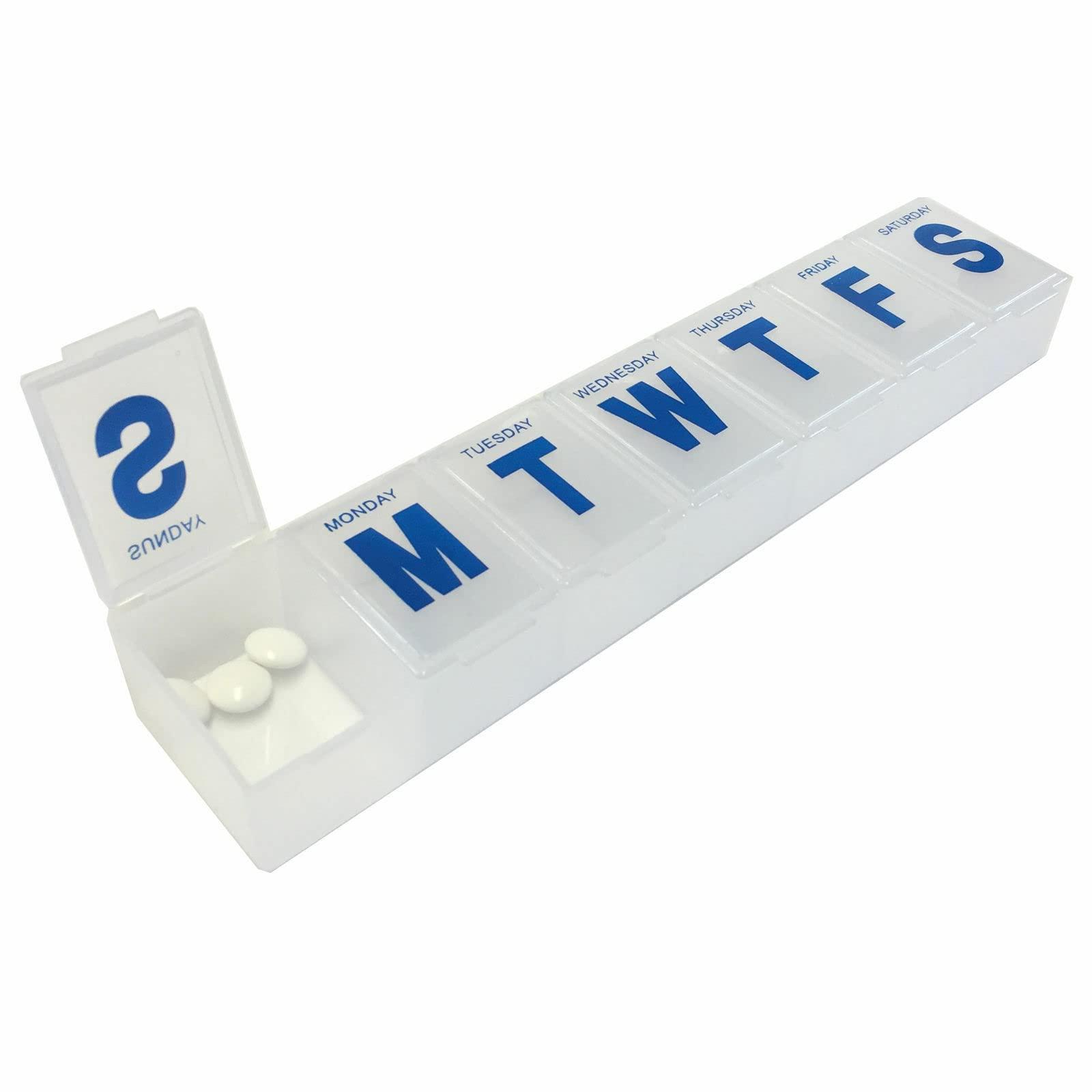 FreshCart Basics Weekly Pill Box Organiser, BPA Free Travel Pill Boxes 7 Day 1 Times a Day with Unique Spring Assisted Open Design and Large Tablet Box to Hold Vitamins, Supplements and Medication (Single)