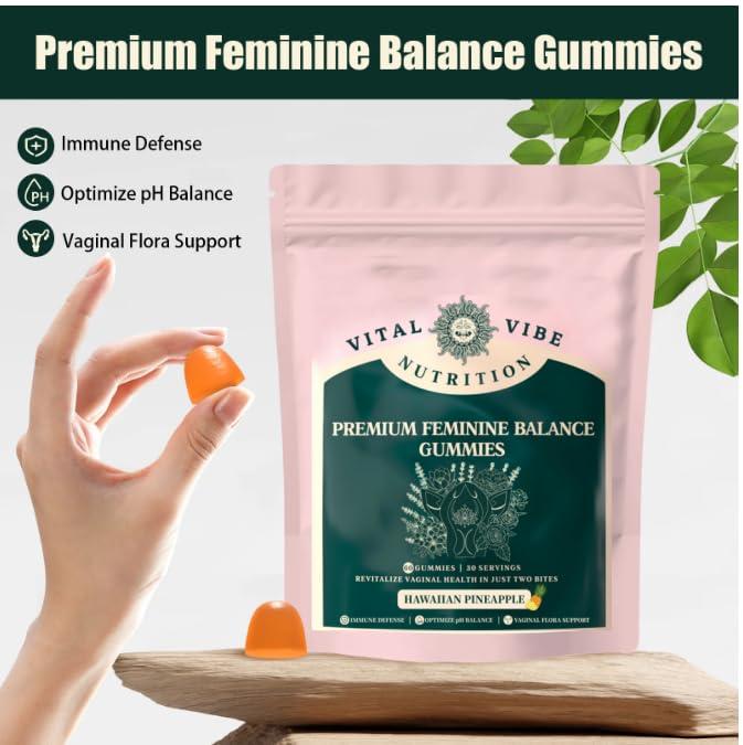 ANIANHAO Vital Source Feminine Balance Gummies Hawaiian Pineapple - Premium Feminine Balance Gummies-for Womens Health & Wellness - Immune Support - Vegan, Gluten-Free & Halal (2 Bag)
