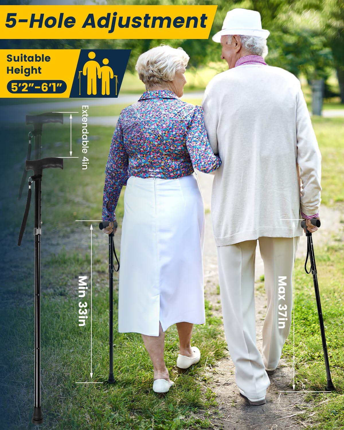 Leychves Walking Sticks for Women Folding Adjustable Walking Stick Collapsible Walking Canes for Elderly, Ladies And Men (Black)