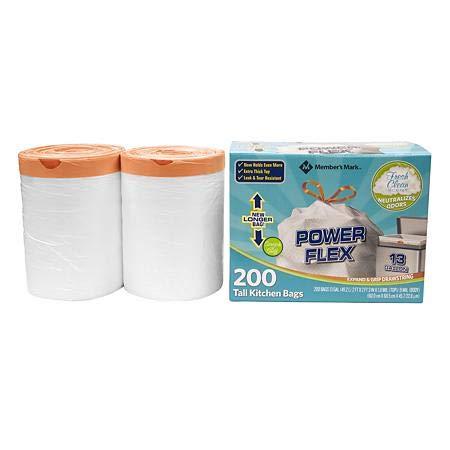 Members Mark A Members Mark 13 gal Power Flex, Leak Protection, Tall Kitchen Simple Fit Drawstring Bags (1-Pack, Fresh Clean Scent)