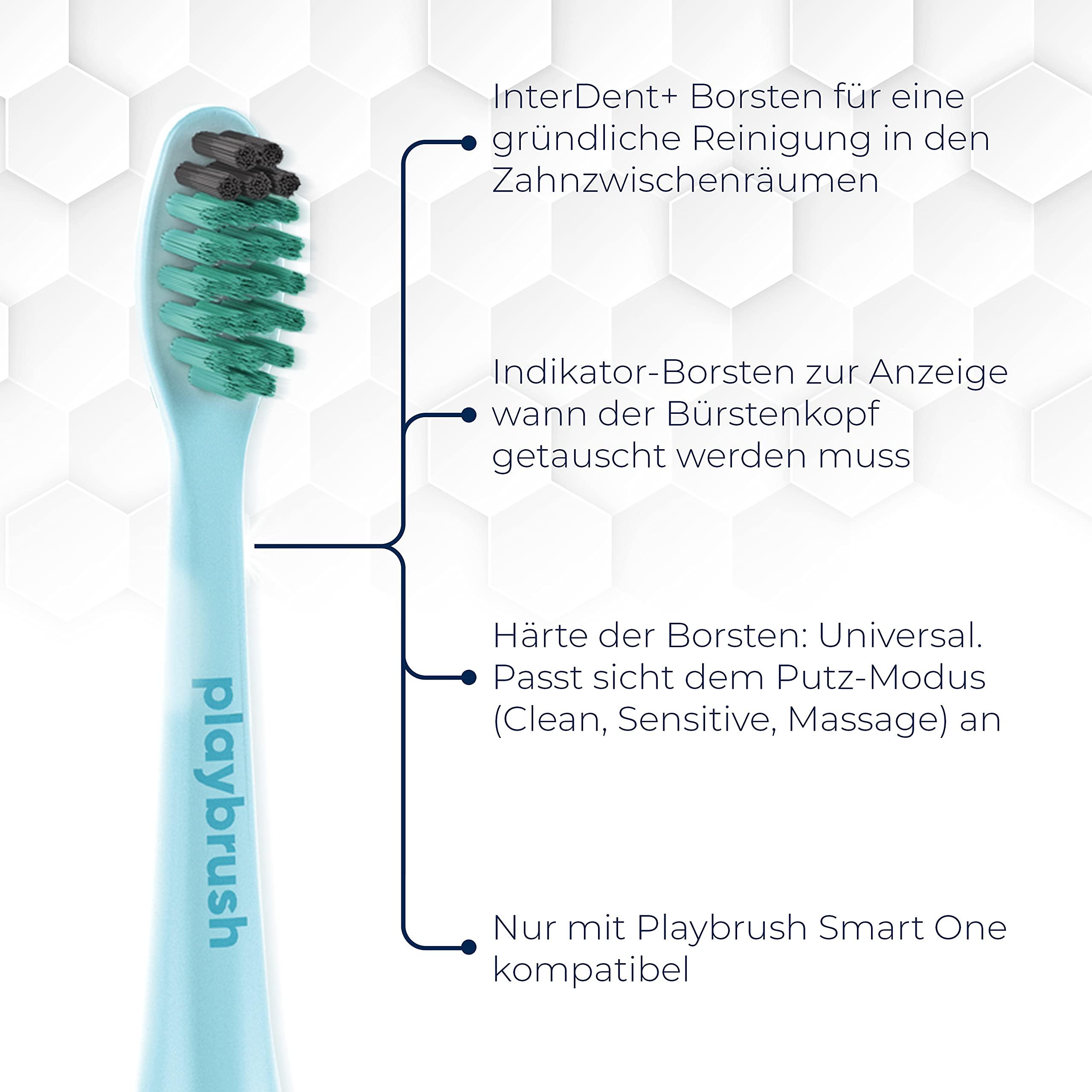 Playbrush Playbrush Smart One Replacement Toothbrush Heads with InterDent+ Indicator Bristles, Pack of 2, Mint