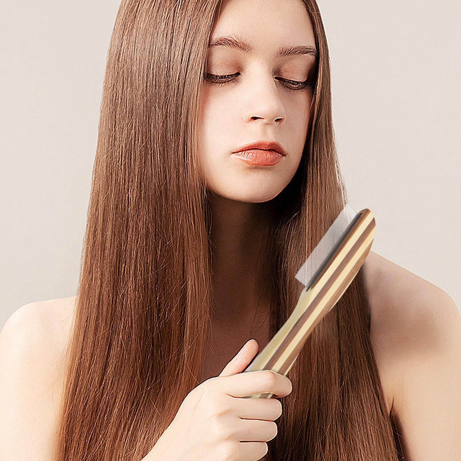 FreshCart Basics Fine Tooth Comb For Dandruff - Scalp Cleaning Comb | Metal Lice Comb | Dandruff Removal Tool With Wood Handle | Practical Lice Brush Comb | Dandruff Removal Comb For Children Adults Pets