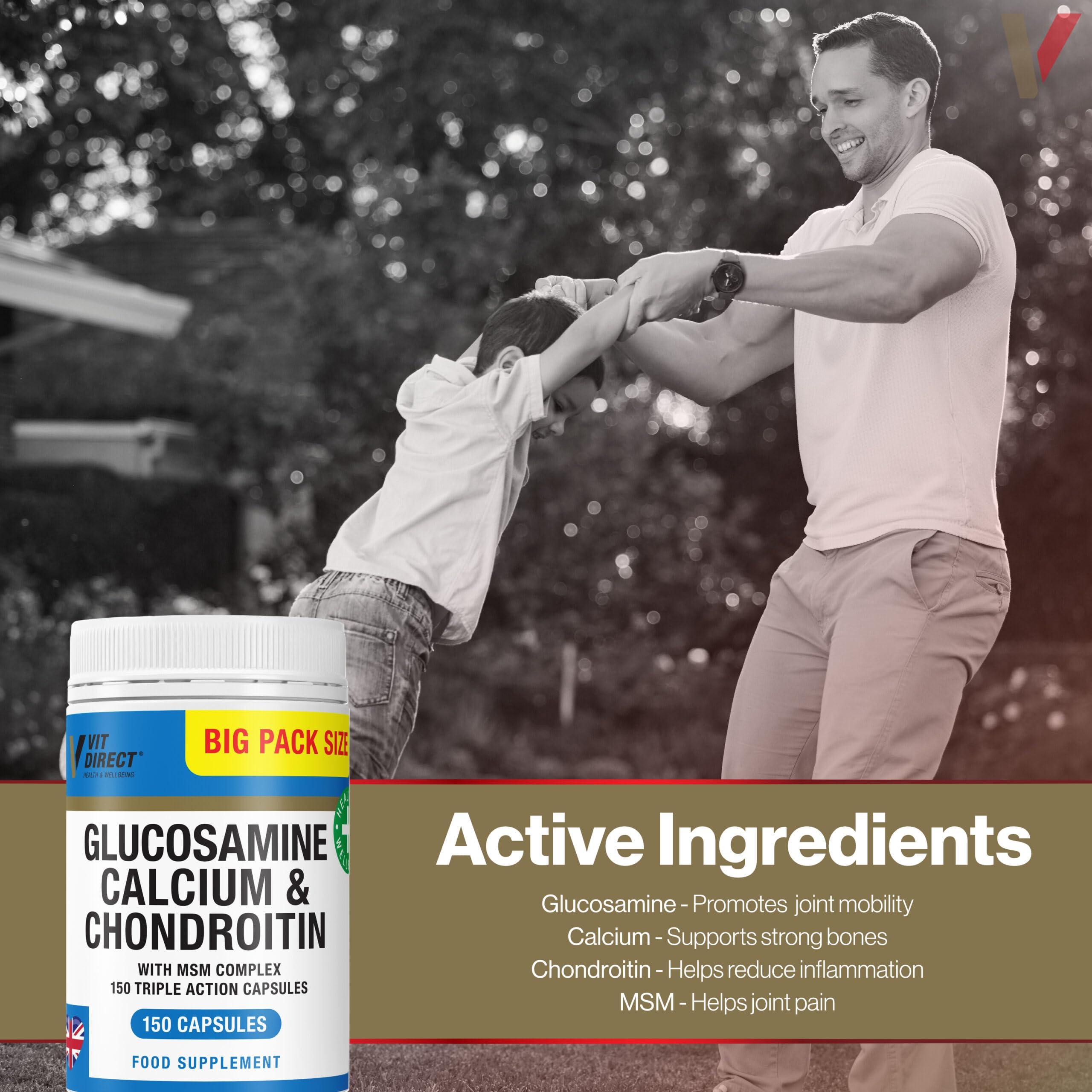 Vit Direct Vit Direct - Glucosamine, Calcium & Chondroitin (with MSM Complex) - 120 Triple Action Capsules - Joint Care Supplement - Supports Joint Health - Designed to Reduce Joint Pain