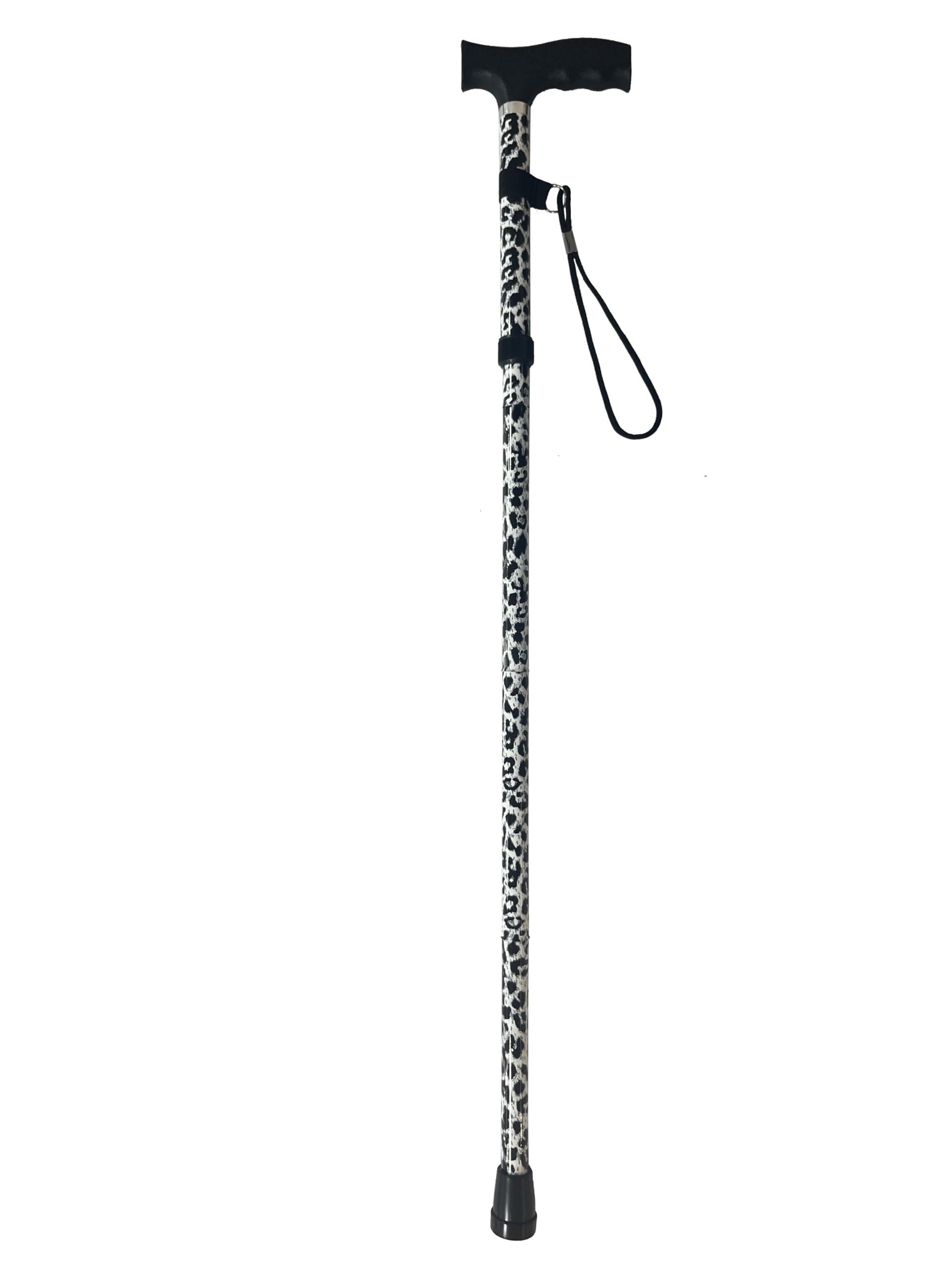 LIFE Life Healthcare Walking Stick for Women, for Elderly Or Disabled, Folding Adjustable Height, Right Or Left Handed, Non-Slip Rubber Tip, Wrist Strap, Lightweight (Black Leopard)