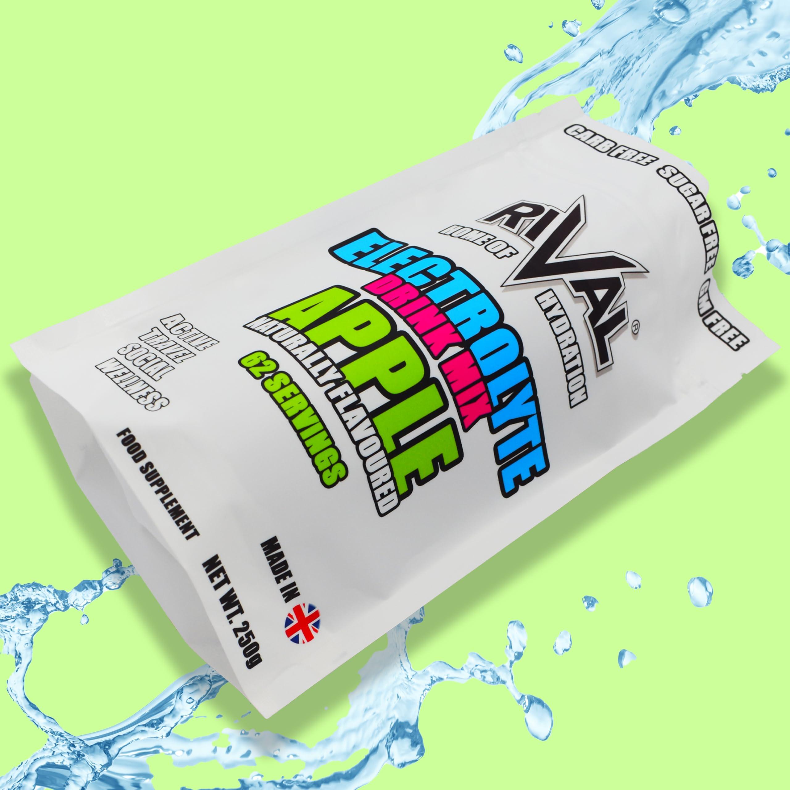 Rival Sports Fuel Rival Electrolyte Powder 250g Rapid Rehydration Naturally Flavoured, Sugar Free, Zero Carbs, Vegan, Keto Friendly - 62 Servings Made in The UK | Apple