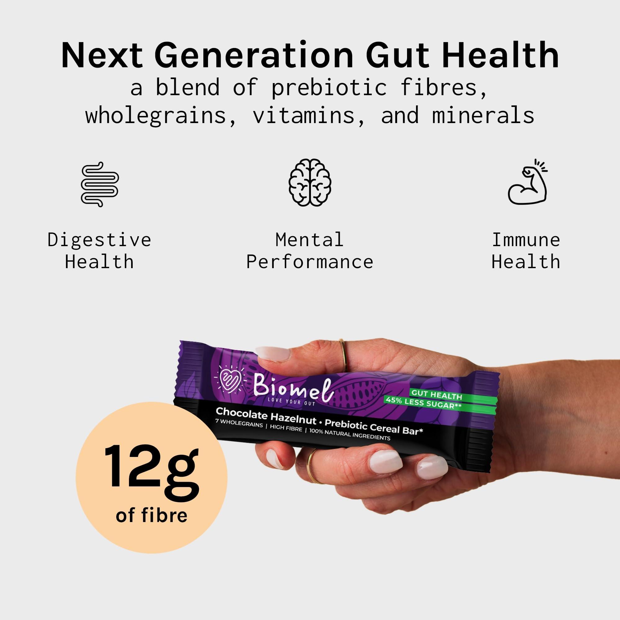 Biomel Biomel Prebiotic Cereal Bars | Gut Health | High Fibre | 45% Less Sugar | 12 Bars (Chocolate Hazelnut)