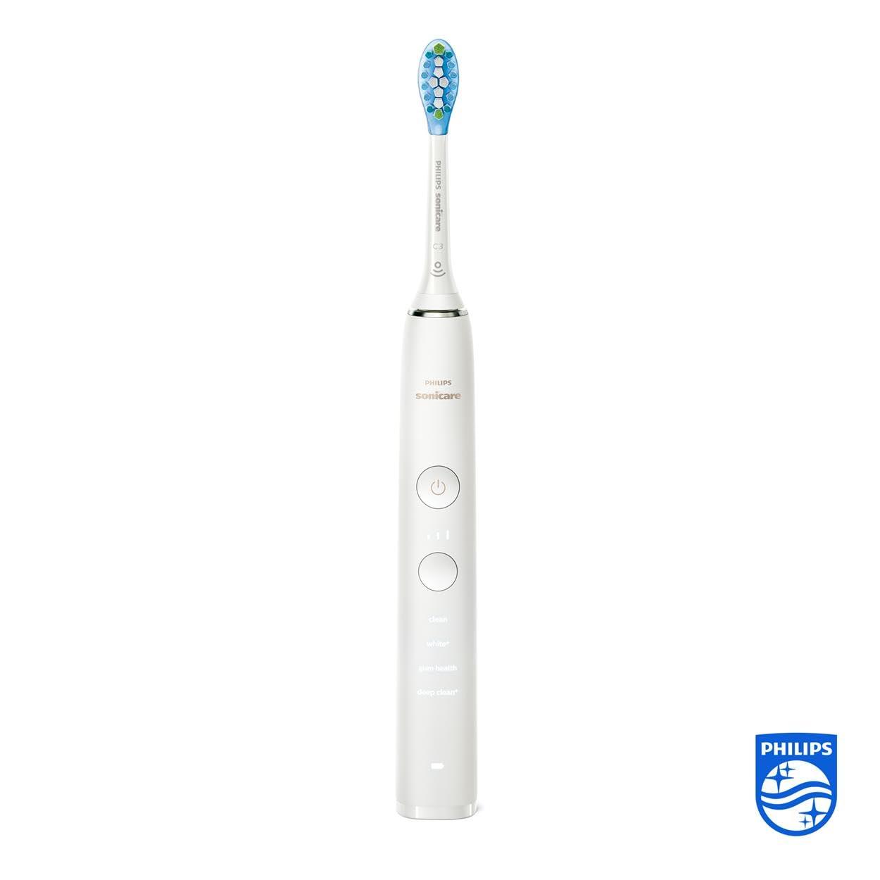 PHILIPS Philips Sonicare DiamondClean Series 9000 Electric Toothbrush - Sonic Brush, Cleaner Teeth and Gums, 1 X C3 Premium Plaque Control Brush Head (Model HX9911/63), White