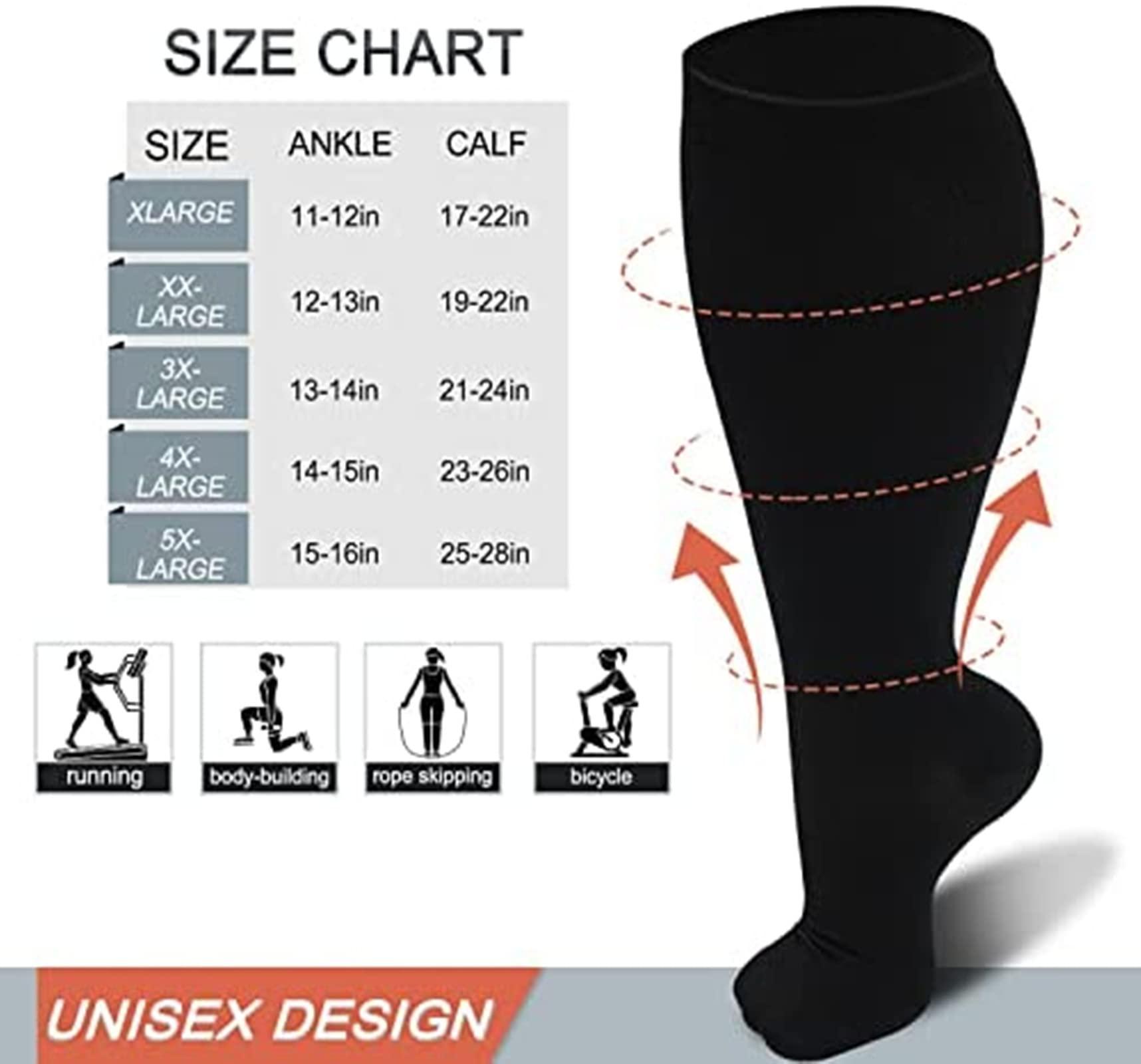 Cheeroyal Cheeroyal 1 Pack Plus Size Compression Socks for Women and Men, 20-30mmhg Extra Large Wide Calf Knee High Stockings for Circulation Support (7XL, black)