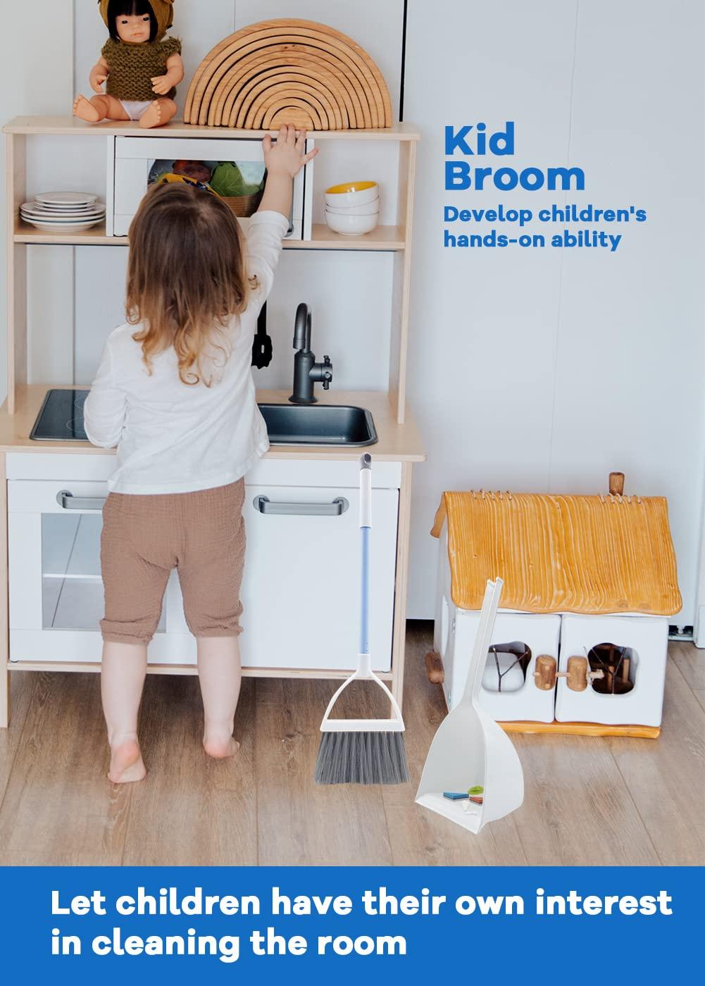 WDDBHSKN Kids Broom Set Kids Cleaning Set Toddler Broom Set Kids Broom Set for Toddlers Grils & Boys Baby Broom Toddler Broom and Cleaning Set Mini Broom Set for Boys and GirlsWhite