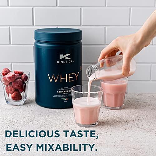 Kinetica Kinetica Strawberry Whey Protein Powder | 4.5kg | 23g Protein per Serving | 150 Servings | Sourced from EU Grass-Fed Cows | Superior Mixability & Taste
