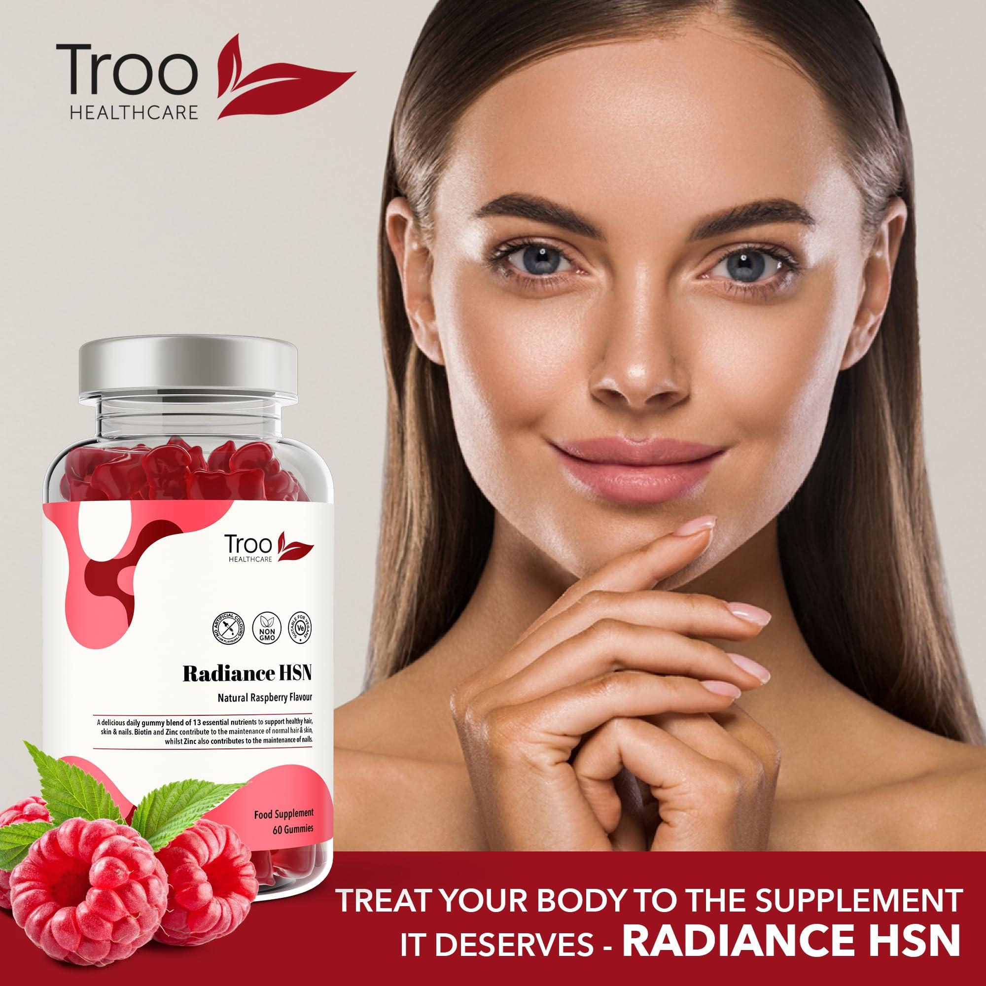 Troo Health Care Troo Health Care Radiance HSN 60 Raspberry Flavour Gummies - Advanced Hair Skin & Nails Supplement for Men & Women - 13 Essential Nutrients Inlcuding Biotin