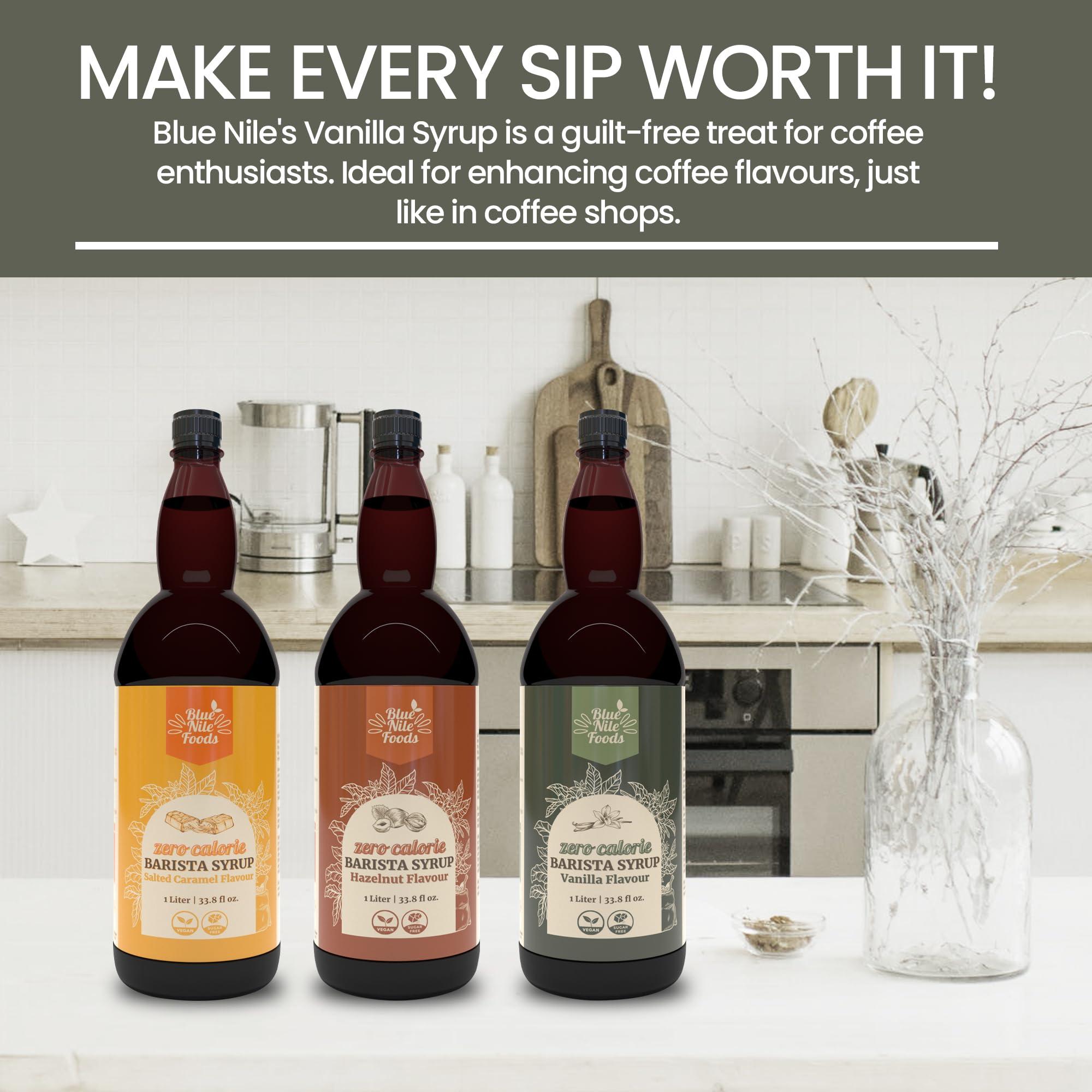 Blue Nile Foods Blue Nile Foods Barista Vanilla Coffee Syrup, Calorie/Sugar Free Syrup, Keto Friendly Vanilla Syrup, Sugar Free Coffee Syrups for Coffee Drinks - Hot/Iced, 1L