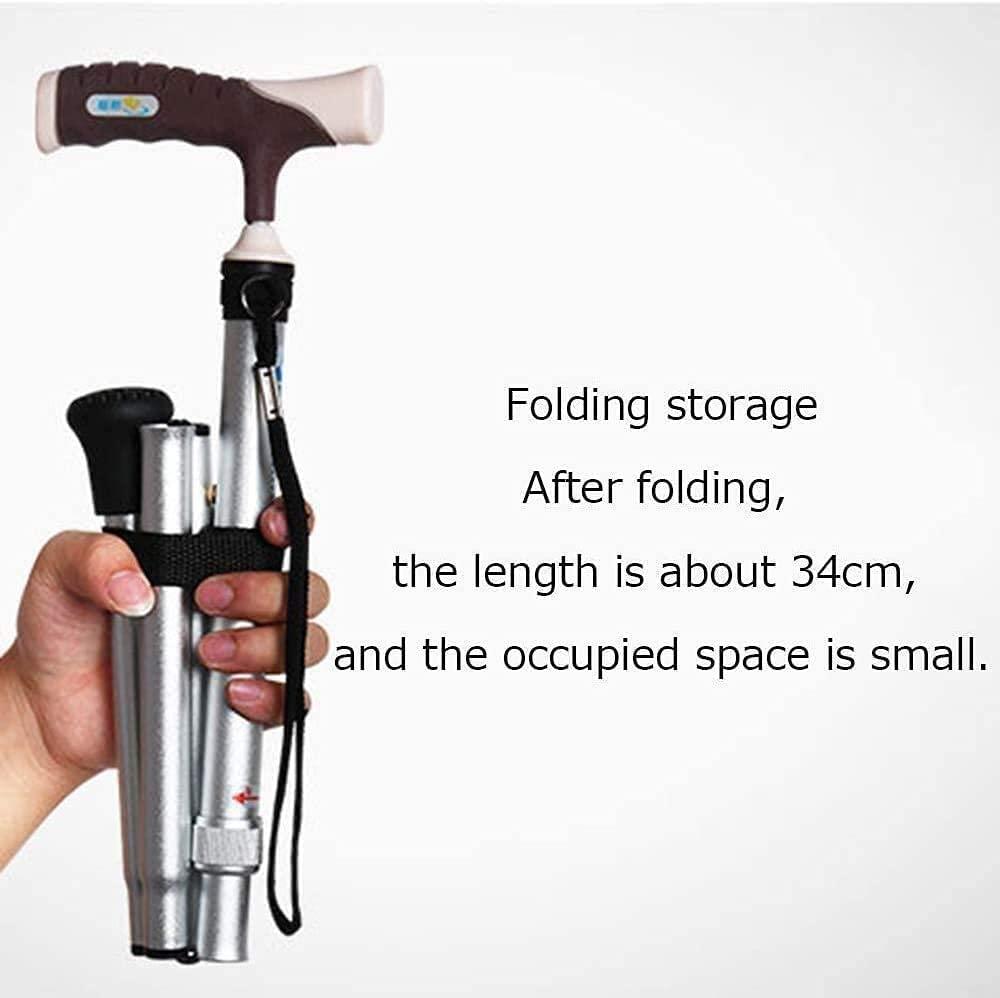 SilteD Walking stick Elderly Folding Walking Stick Safe Auxiliary Balance, Lightweight Aluminum Height Adjustable Walker Cane, Crutches for Elderly Old Man Man Woman M (Silver B) Present