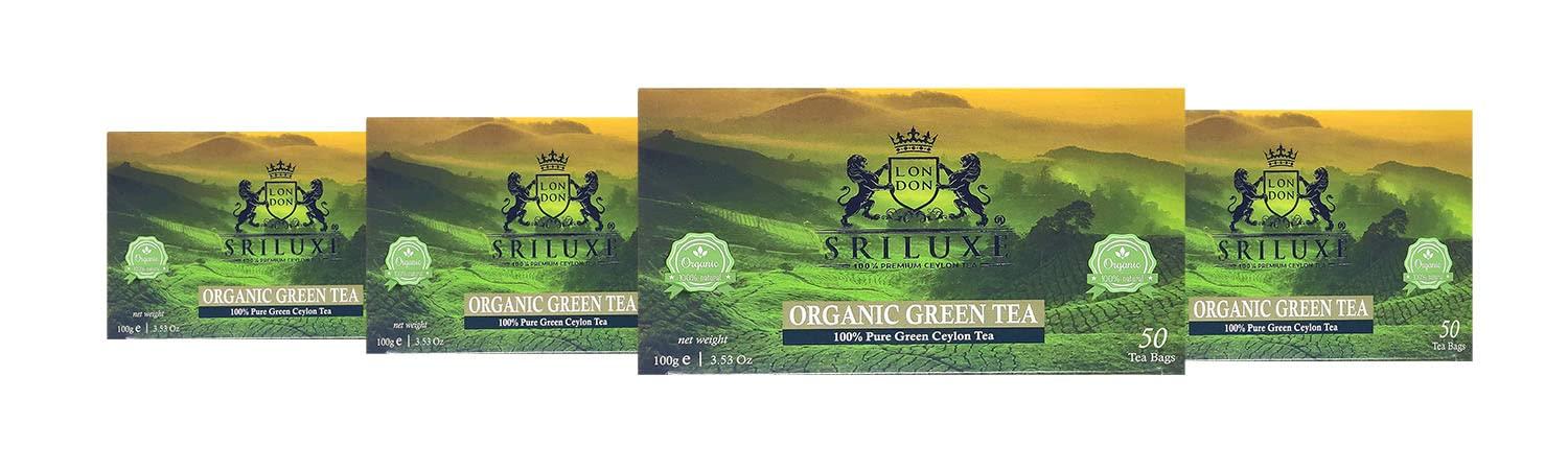SRILUXE 100% Pure Organic Loose Leaf Green Tea | Green Tea Leaves | Natural Tea High in Antioxidan | (Organic Green Teabags, Multi Pack of 4 x 50 Teabags)