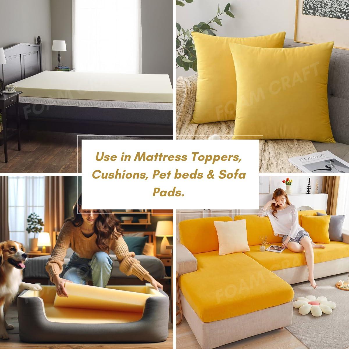 FOAM CRAFT Orthopedic Memory Foam Mattress Topper for Dog Bed Pain Relief Memory Foam Cushion Bed Topper, Wheelchair Cushion Foam Cut to Size Firm Dog Cushions Upholstery Foam Sheet (Memory Foam, 65x86x10cm)